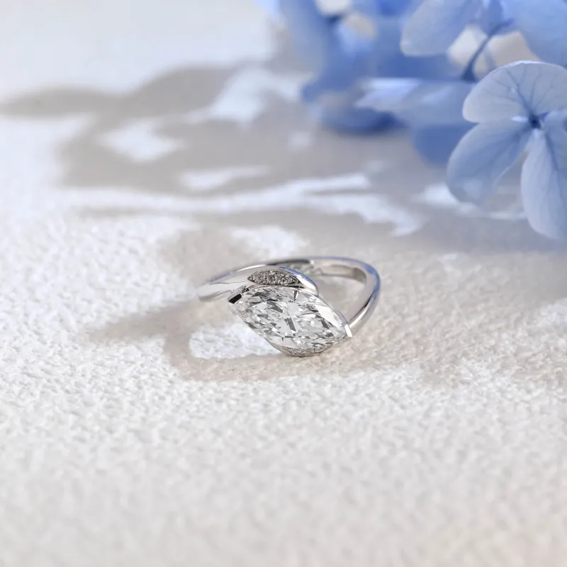 Solid Gold Sea Wave Marquise Cut Lab Diamond Engagement Ring | D Color VS1 IGI Certified made by Causyou