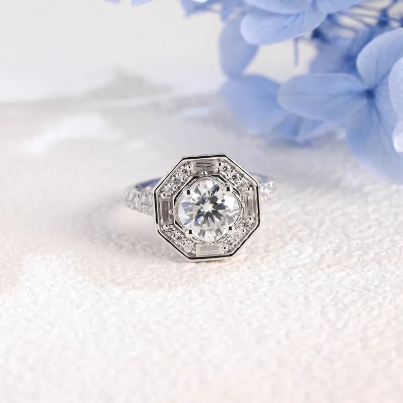 Solid Gold Halo Statement Ring, Cushion Moissanite Engagement Ring made by Causyou