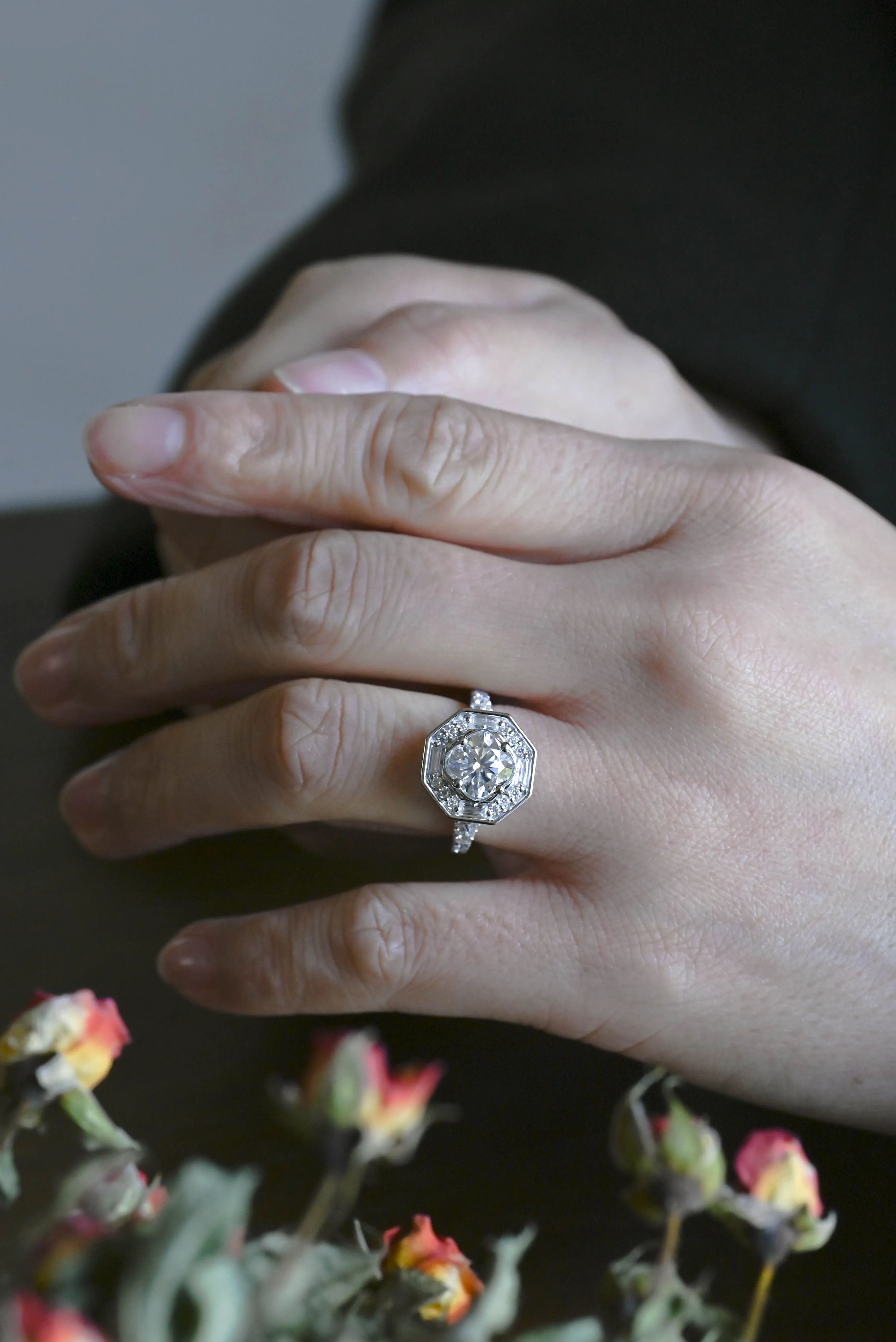 Solid Gold Halo Statement Ring, Cushion Moissanite Engagement Ring sold by Causyou product image thumbnail 2
