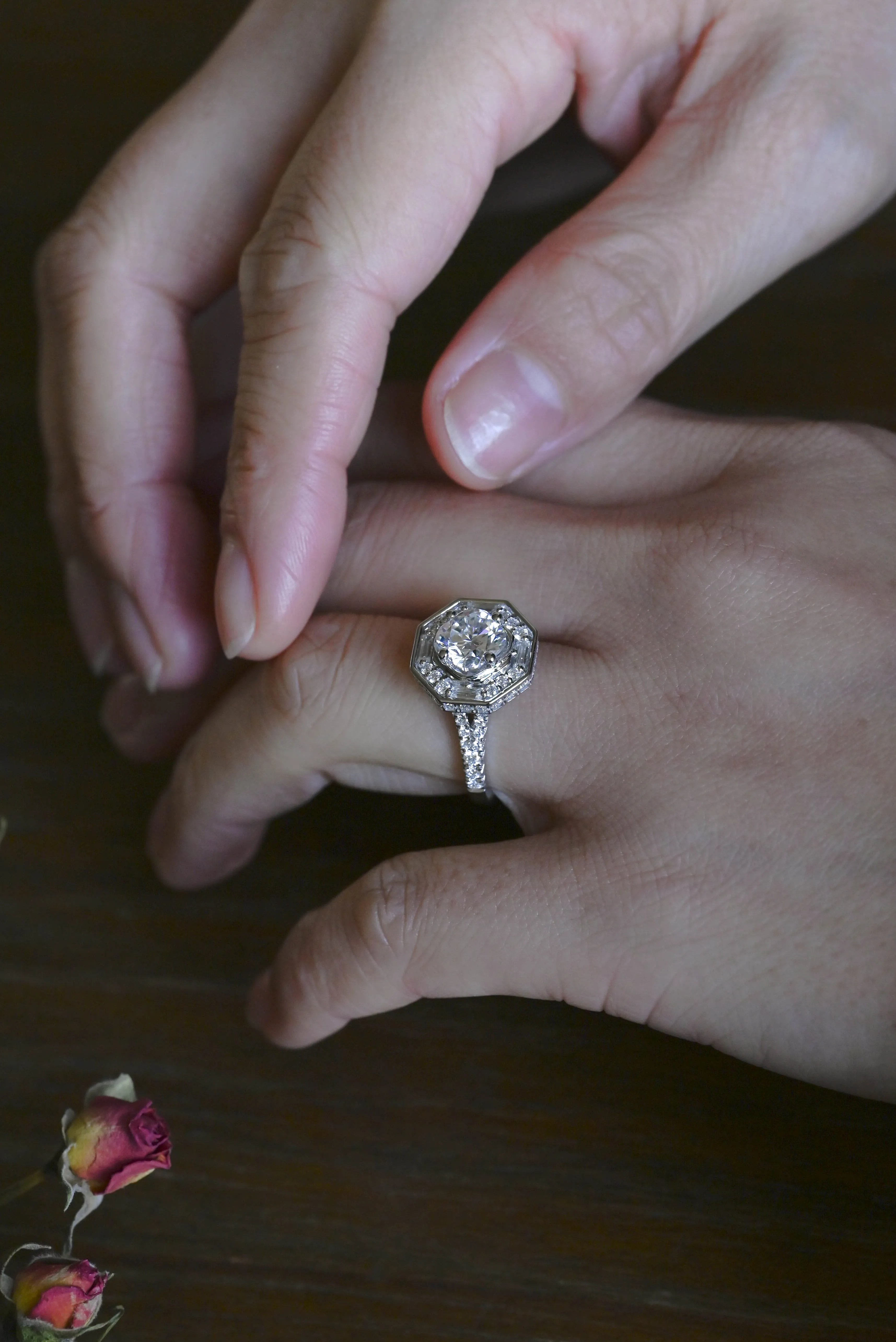 Solid Gold Halo Statement Ring, Cushion Moissanite Engagement Ring sold by Causyou product image thumbnail 4