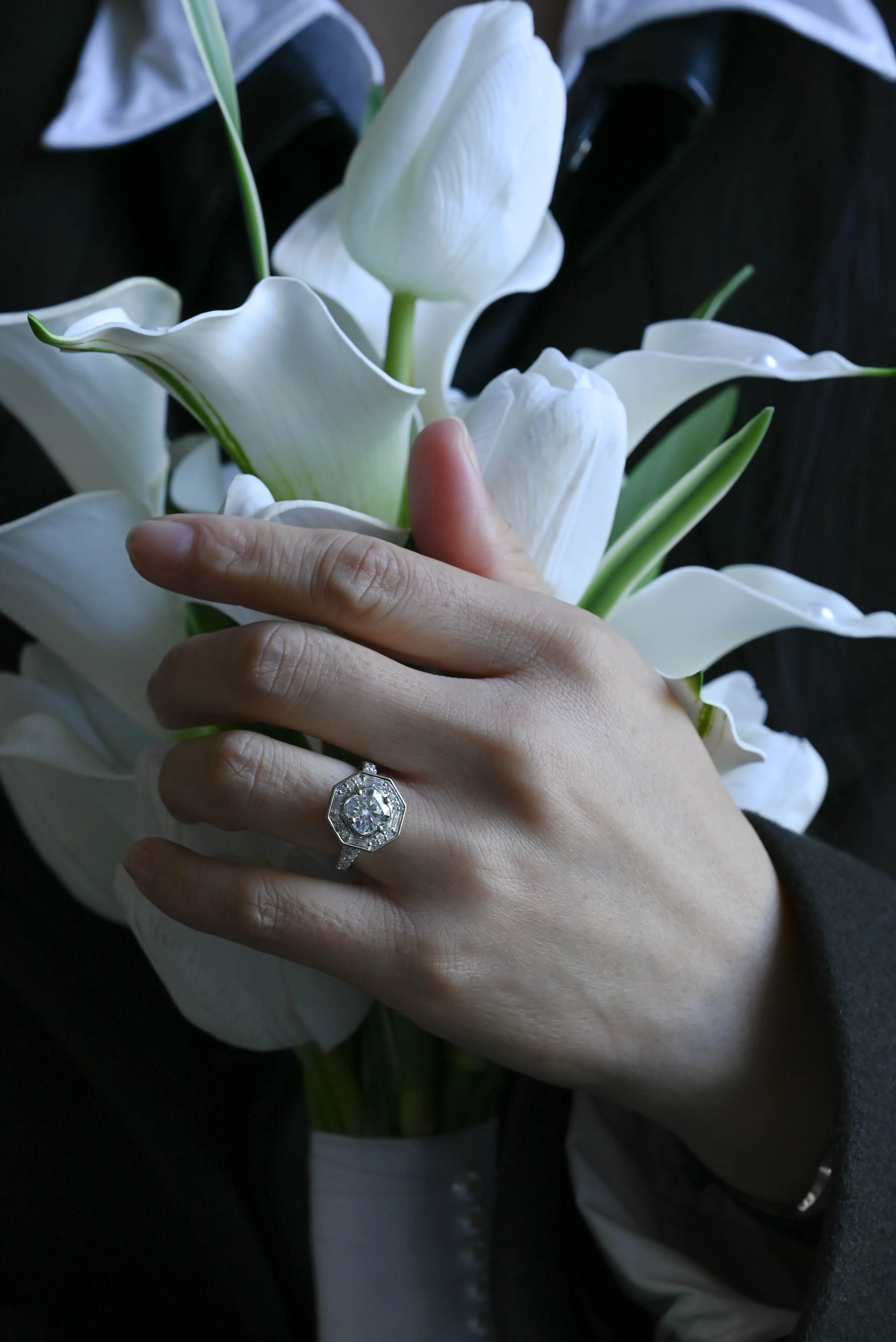 Solid Gold Halo Statement Ring, Cushion Moissanite Engagement Ring sold by Causyou product image thumbnail 3