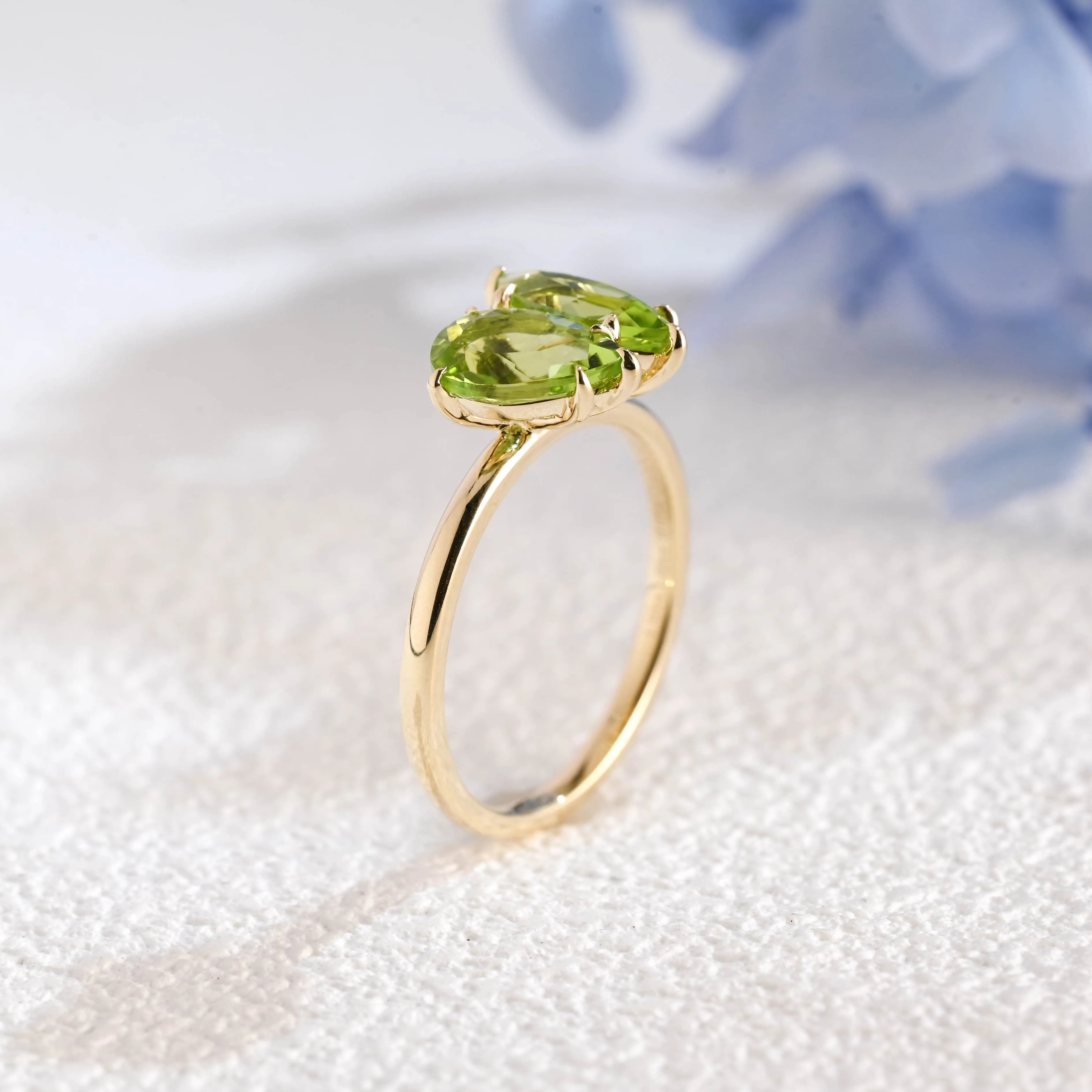 Solid Gold Toi Et Moi Ring, Marquise & Pear Natural Peridot Engagement Ring, Aug. Birthstone Ring sold by Causyou product image thumbnail 5