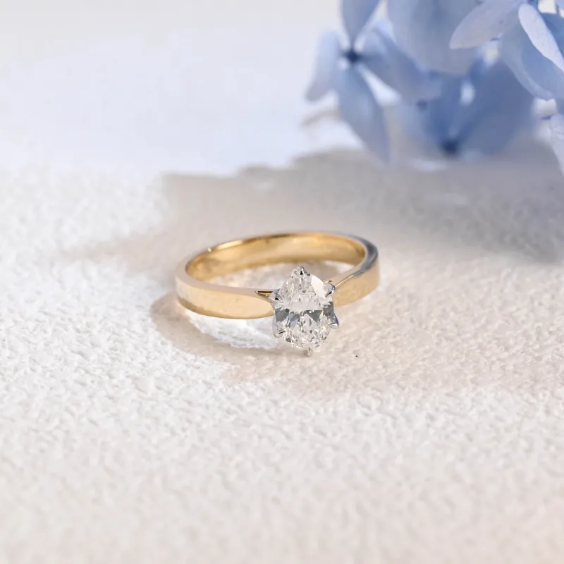 Solid Gold Two Tone Oval Cut Lab Diamond Engagement Ring | D Color VS1 IGI Certified made by Causyou