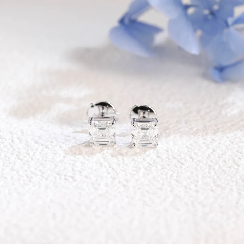 Solid Gold Asscher Cut Lab Diamond Earrings | E VS1 IGI Certified made by Causyou