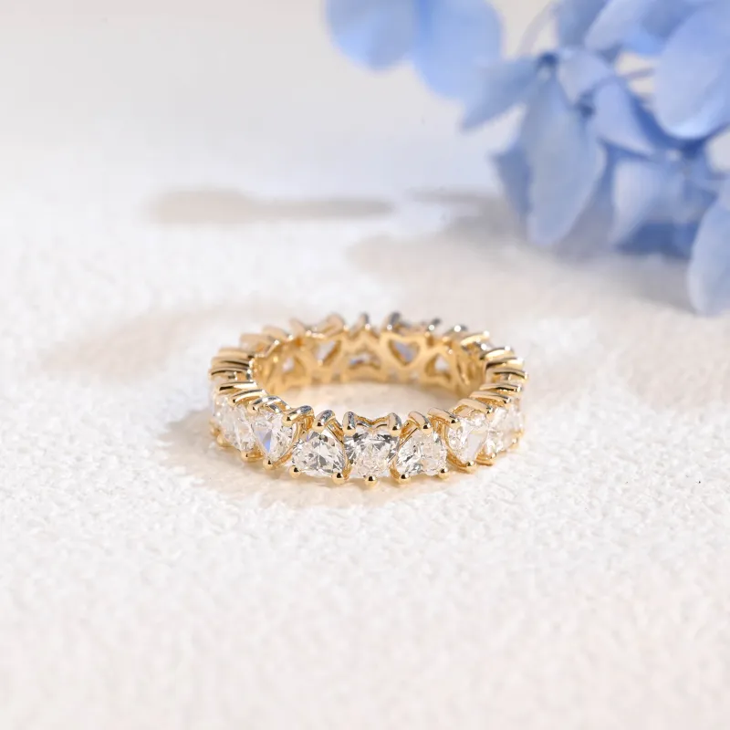 Solid Gold Full Eternity Heart Cut Lab Diamond Wedding Ring made by Causyou