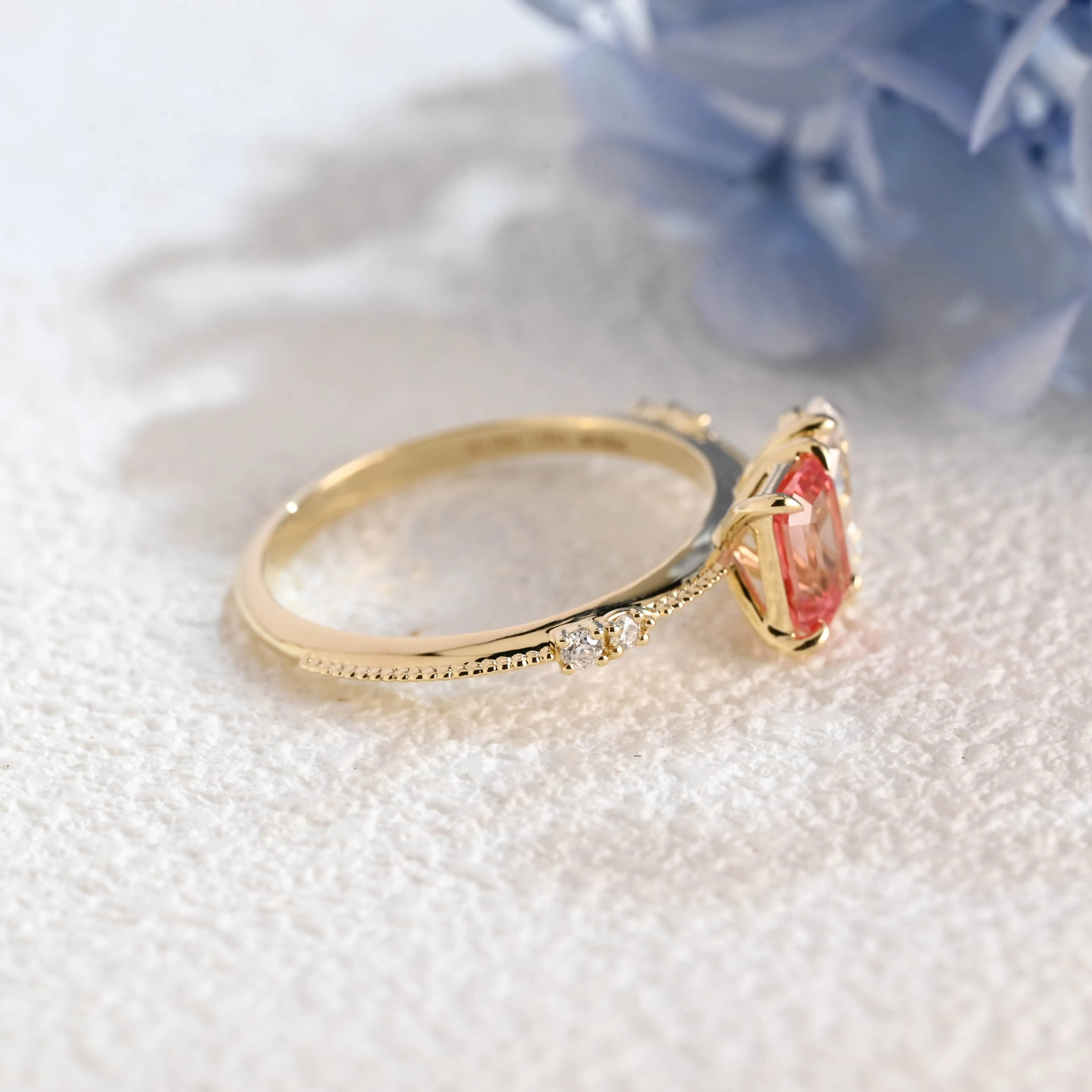 Solid Gold Toi et Moi Emerald Cut Moissanite & Pink Sapphire Engagement Ring sold by Causyou product image thumbnail 5