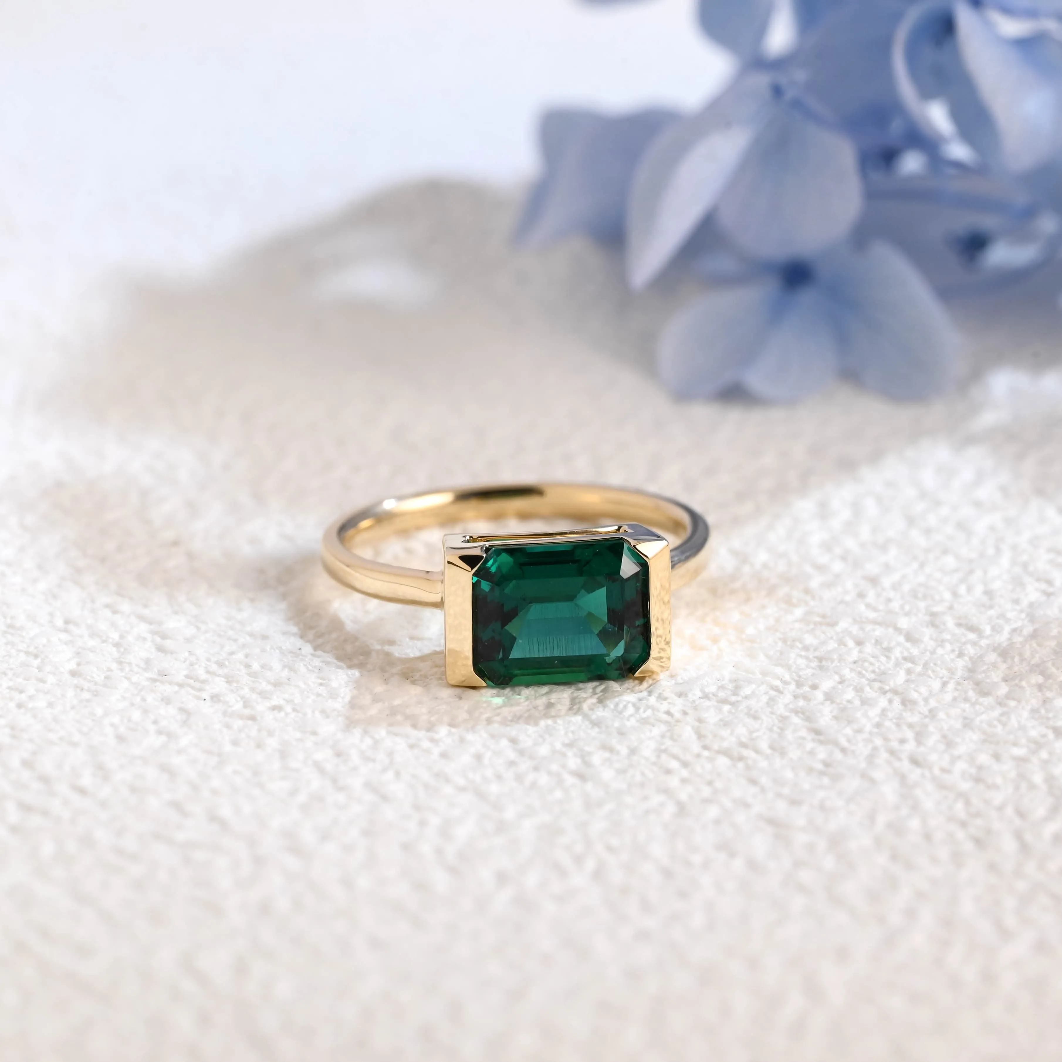 Solid Gold Solitaire Half Bezel Lab Grown Emerald Engagement Ring sold by Causyou