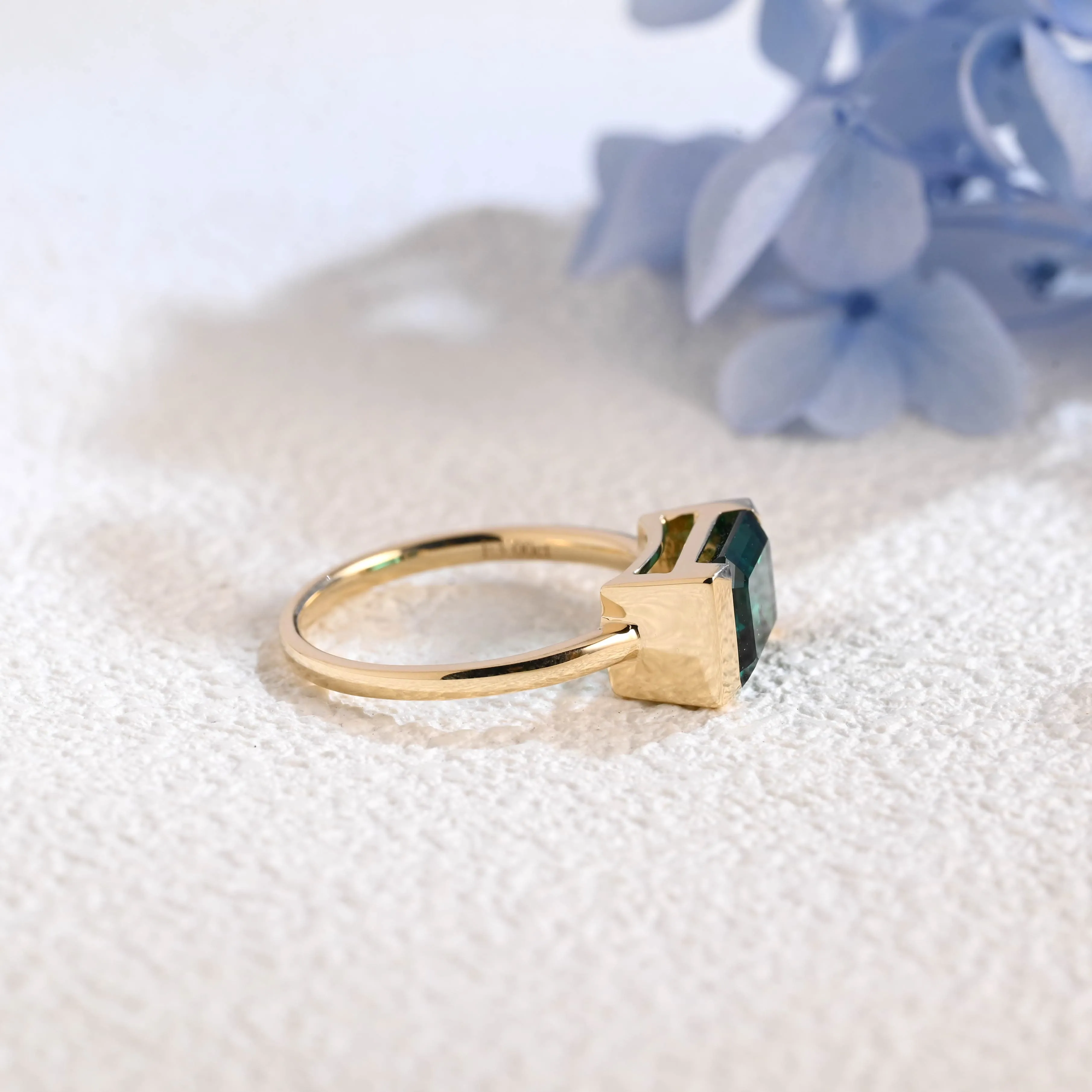 Solid Gold Solitaire Half Bezel Lab Grown Emerald Engagement Ring sold by Causyou product image thumbnail 5