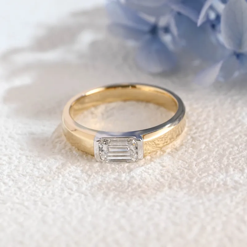 Solid Gold Two Tone East-West Lab Diamond Wedding Band for Man made by Causyou