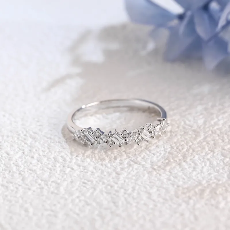 Solid Gold Half Eternity Round, Marquise & Baguette cut Lab Diamond Wedding Ring made by Causyou
