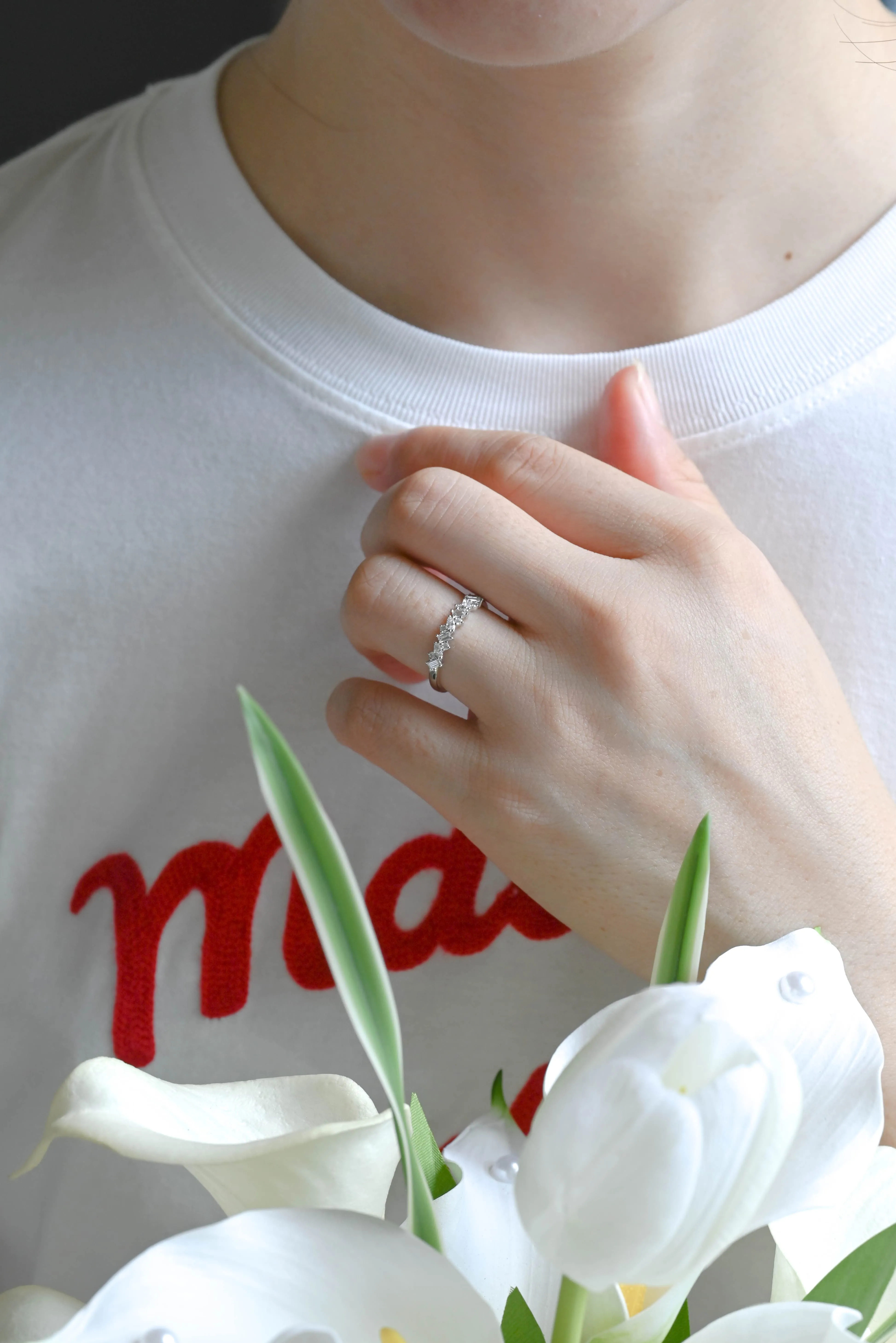 Solid Gold Half Eternity Round, Marquise & Baguette cut Lab Diamond Wedding Ring sold by Causyou product image thumbnail 4