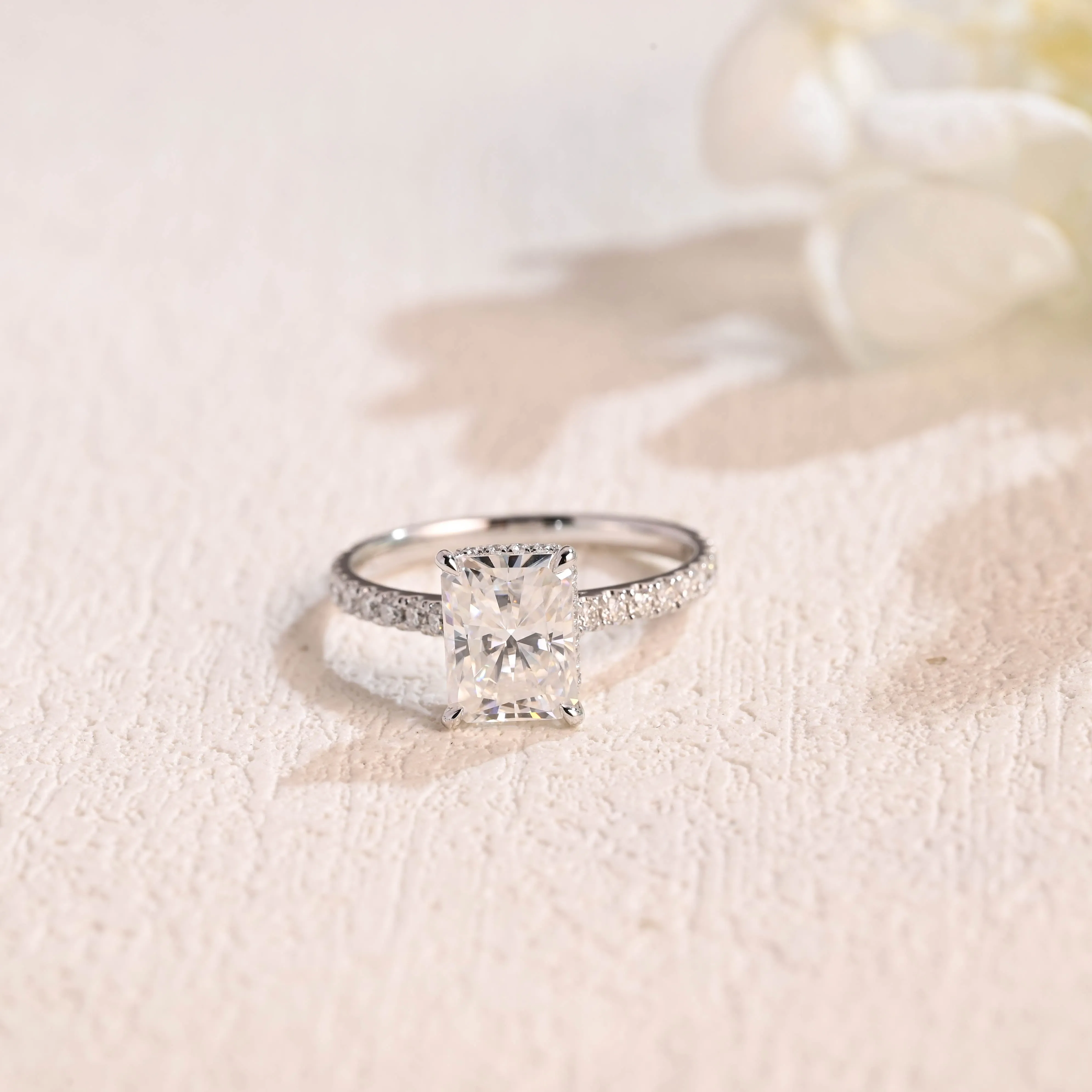 Solid Gold Radiant Cut Moissanite Engagement Ring, Paved Promise Ring, Proposal Ring, Gift for Women Wife sold by Causyou product image thumbnail 4