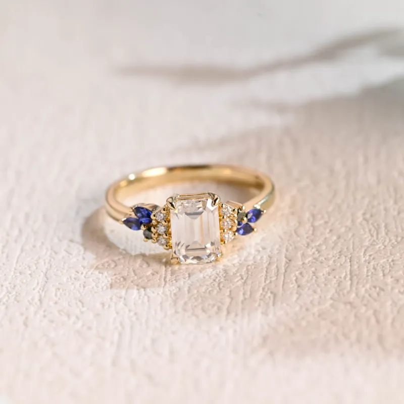 Solid Gold Emerald Cut Moissanite Engagement Ring, Promise Ring, Proposal Ring, Gift for Woman, Wife sold by Causyou