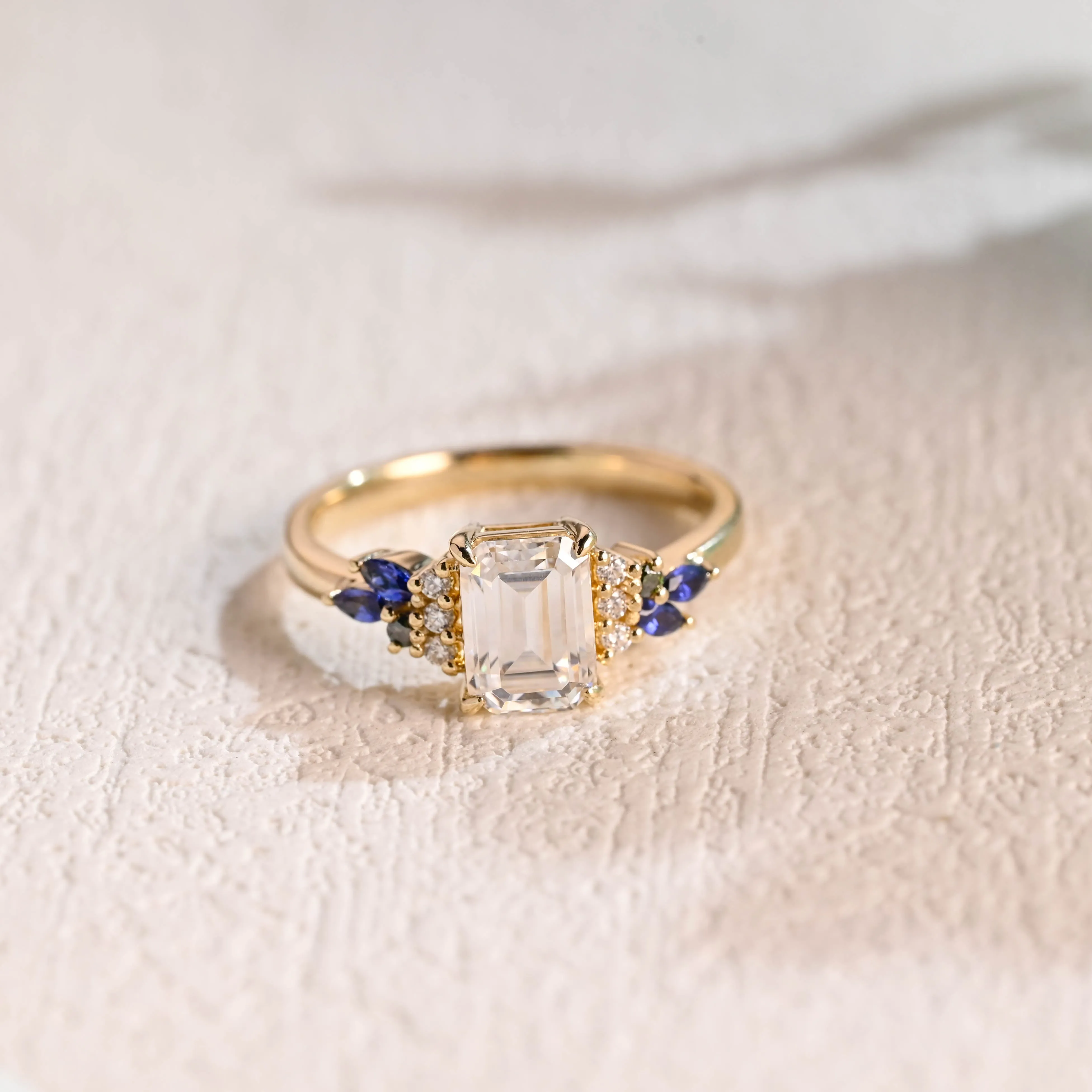 Solid Gold Emerald Cut Moissanite Engagement Ring, Promise Ring, Proposal Ring, Gift for Woman, Wife sold by Causyou