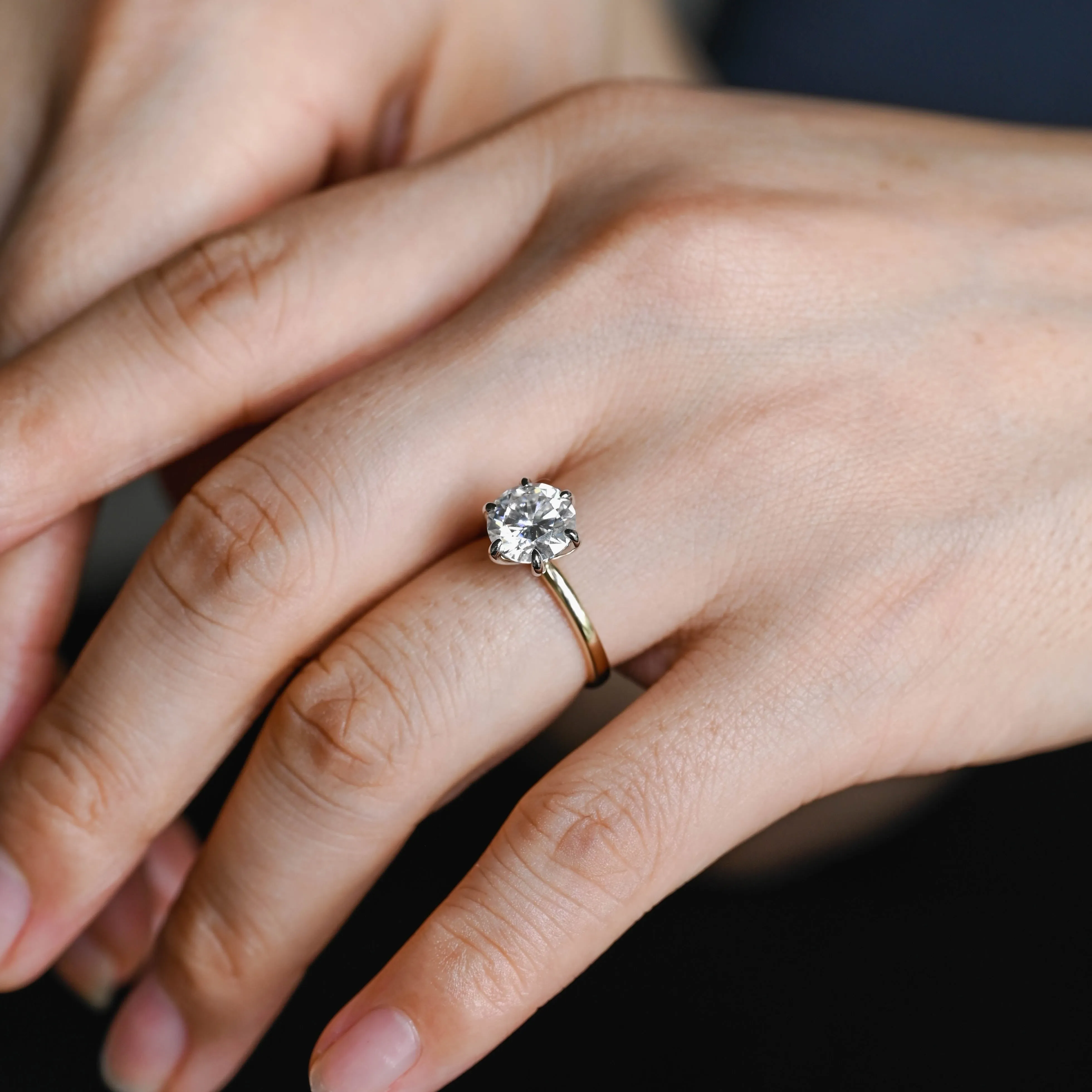 CausYou Solid Gold Two Tone Round Moissanite Engagement Ring, Solitaire Bridal Ring, Promise Ring for Women sold by Causyou product image thumbnail 3