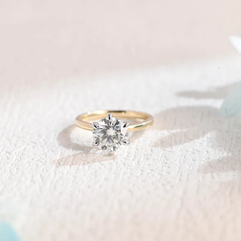 CausYou Solid Gold Two Tone Round Moissanite Engagement Ring, Solitaire Bridal Ring, Promise Ring for Women sold by Causyou