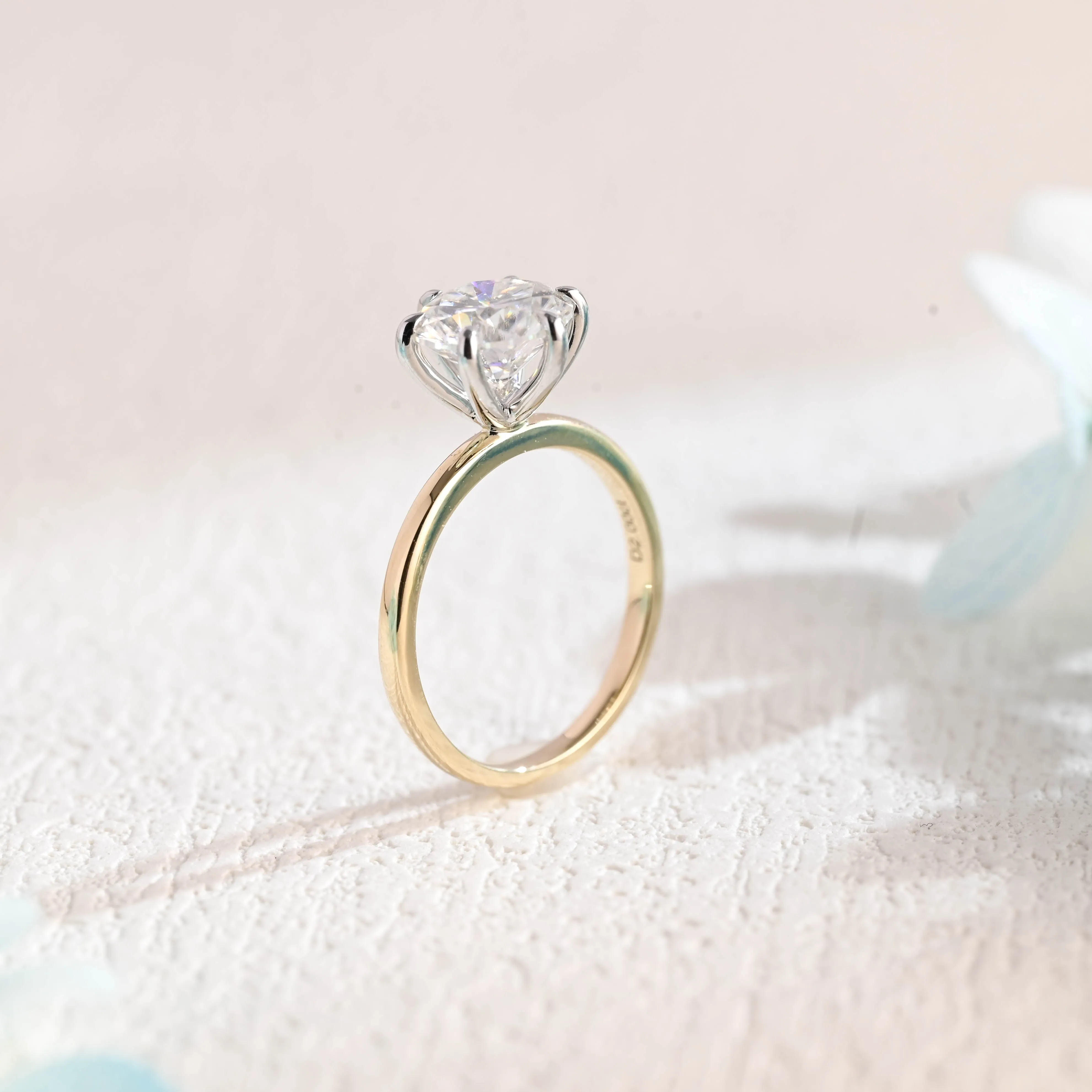 CausYou Solid Gold Two Tone Round Moissanite Engagement Ring, Solitaire Bridal Ring, Promise Ring for Women sold by Causyou product image thumbnail 4