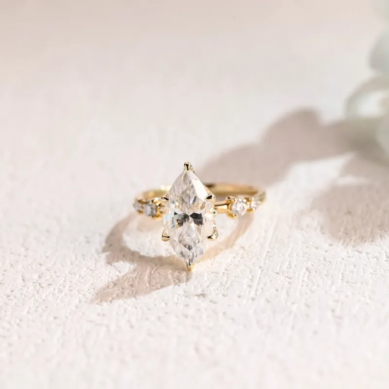 Solid Gold Unique Tulip Setting Marquise Cut Moissanite Engagement Ring sold by Causyou