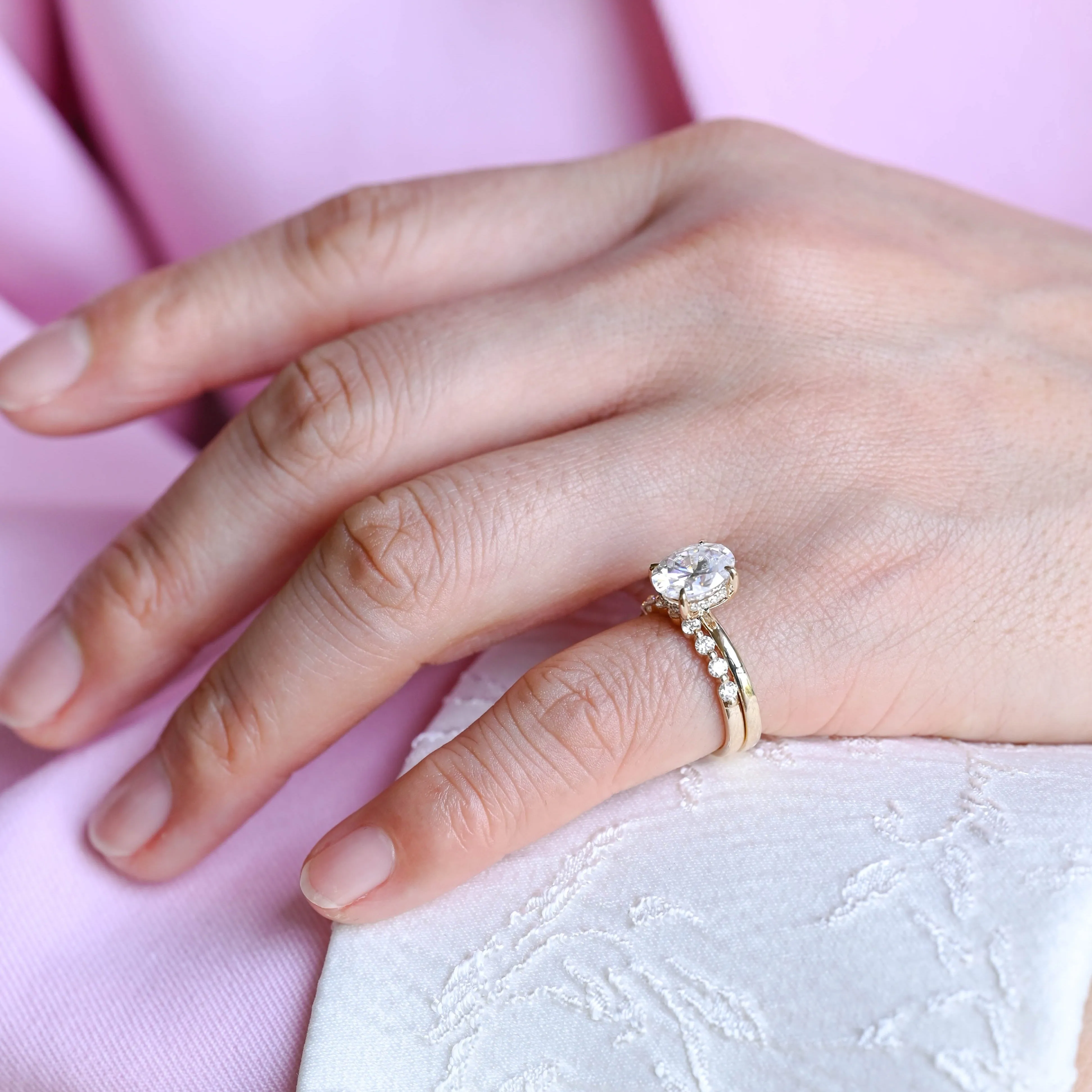 Solid Gold Oval Cut Moissanite Engagement Ring and Wedding Ring Set, Gift for Woman sold by Causyou product image thumbnail 3