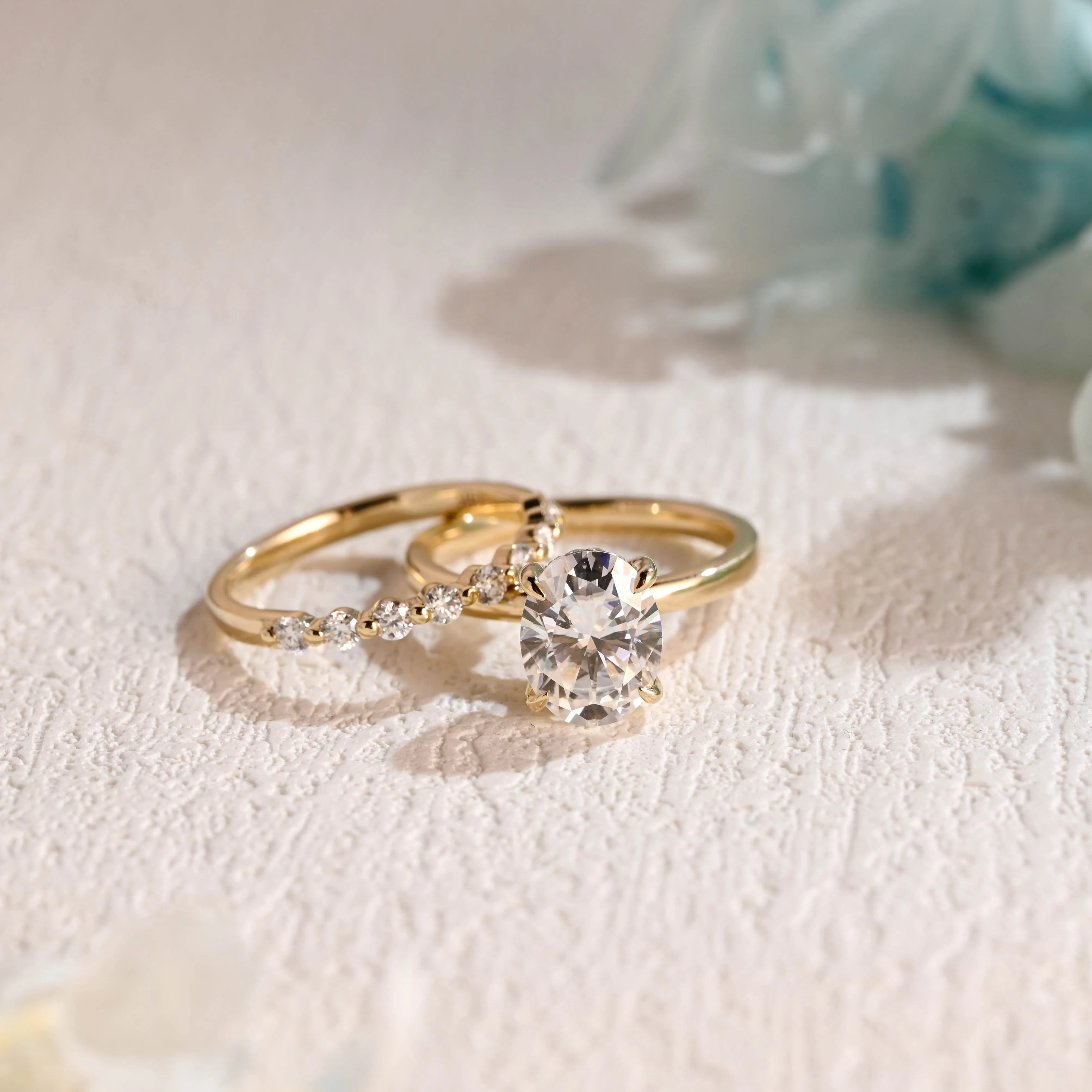 Solid Gold Oval Cut Moissanite Engagement Ring and Wedding Ring Set, Gift for Woman sold by Causyou