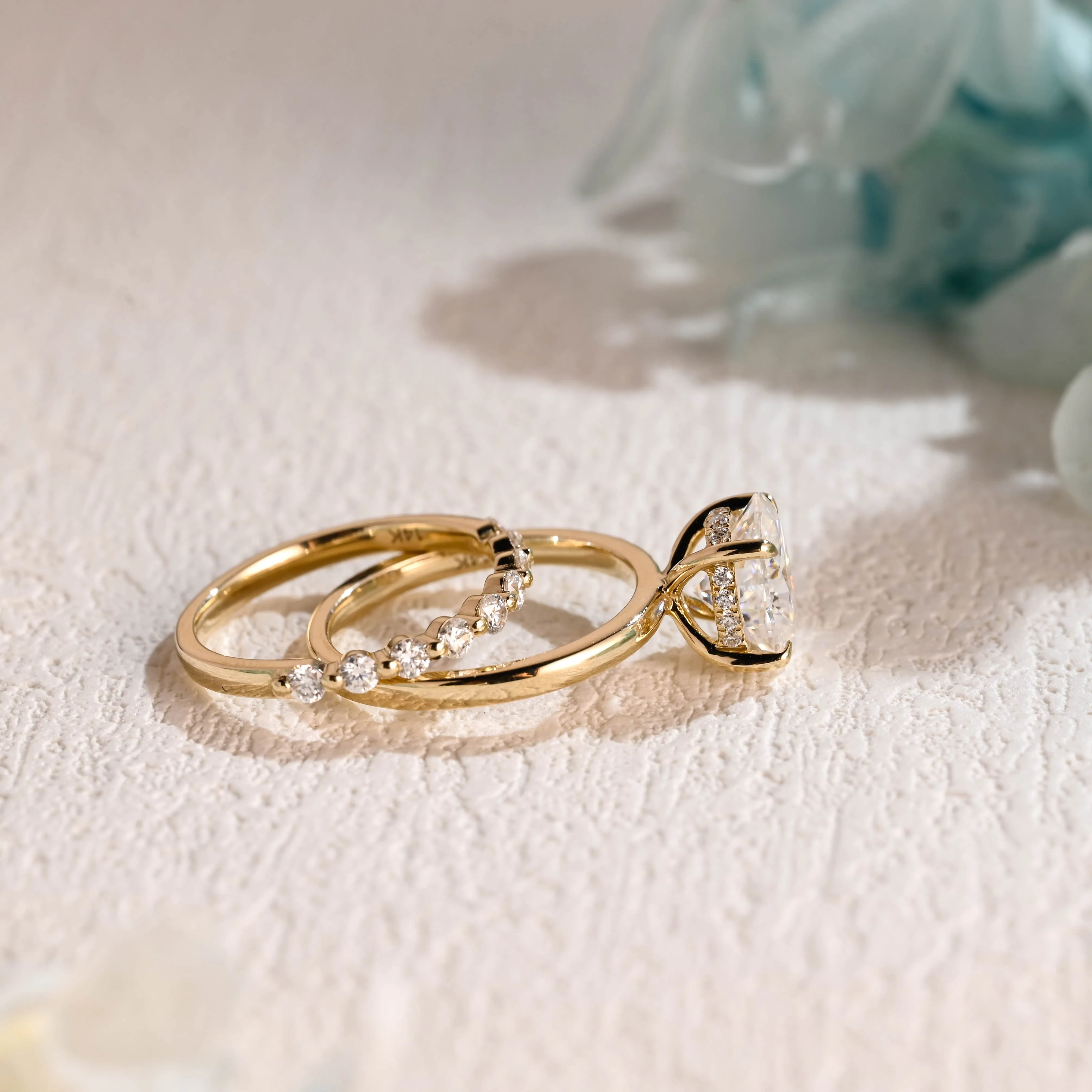 Solid Gold Oval Cut Moissanite Engagement Ring and Wedding Ring Set, Gift for Woman sold by Causyou product image thumbnail 5