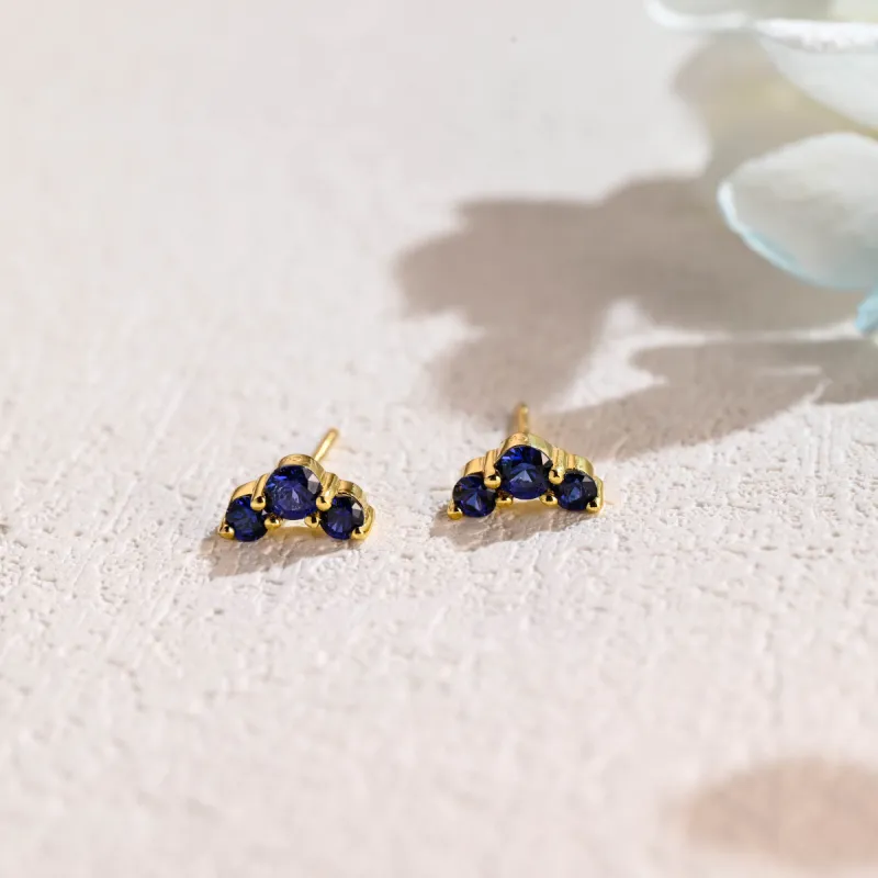 Solid Gold Climber Earrings Lab Grown Sapphire Earrings Studs sold by Causyou