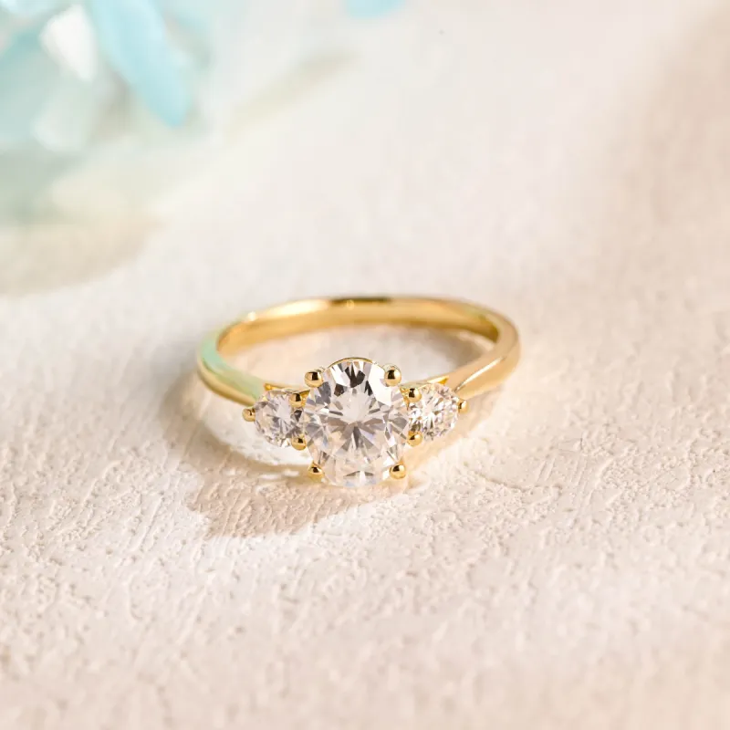 Solid Gold Three Stone Oval Cut Moissanite Engagement Ring sold by Causyou