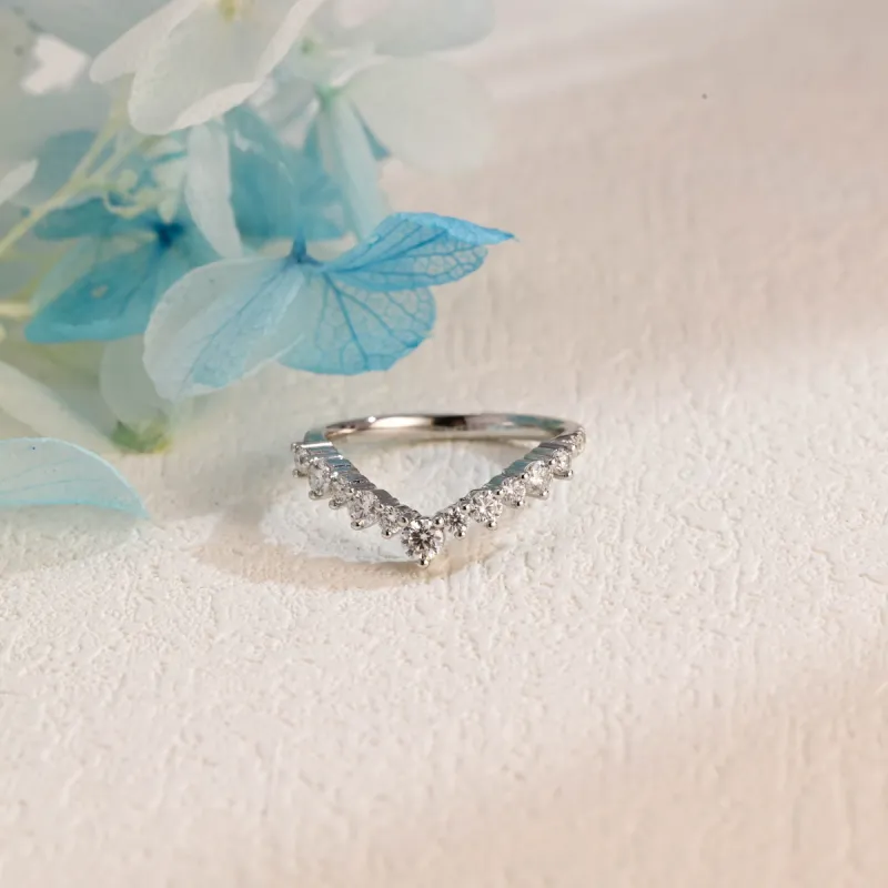 Solid Gold Half Eternity Curved Round Cut Moissanite Wedding Band sold by Causyou