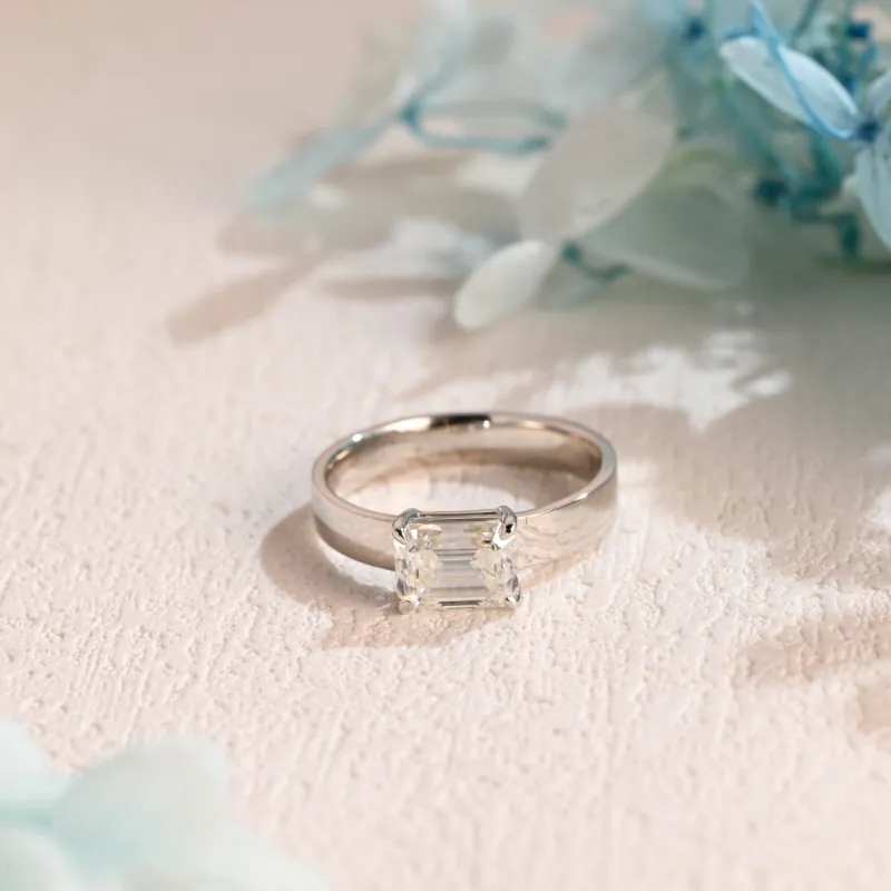 CausYou 4mm Solid Gold Emerald Cut Moissanite Engagement Ring, Promise Ring, Proposal Ring, Gift for Woman, Wife sold by Causyou