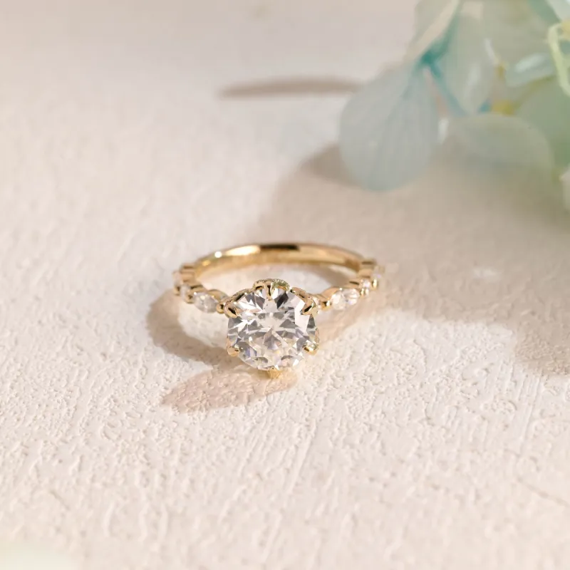 Solid Gold Round Cut Moissanite Engagement Ring sold by Causyou