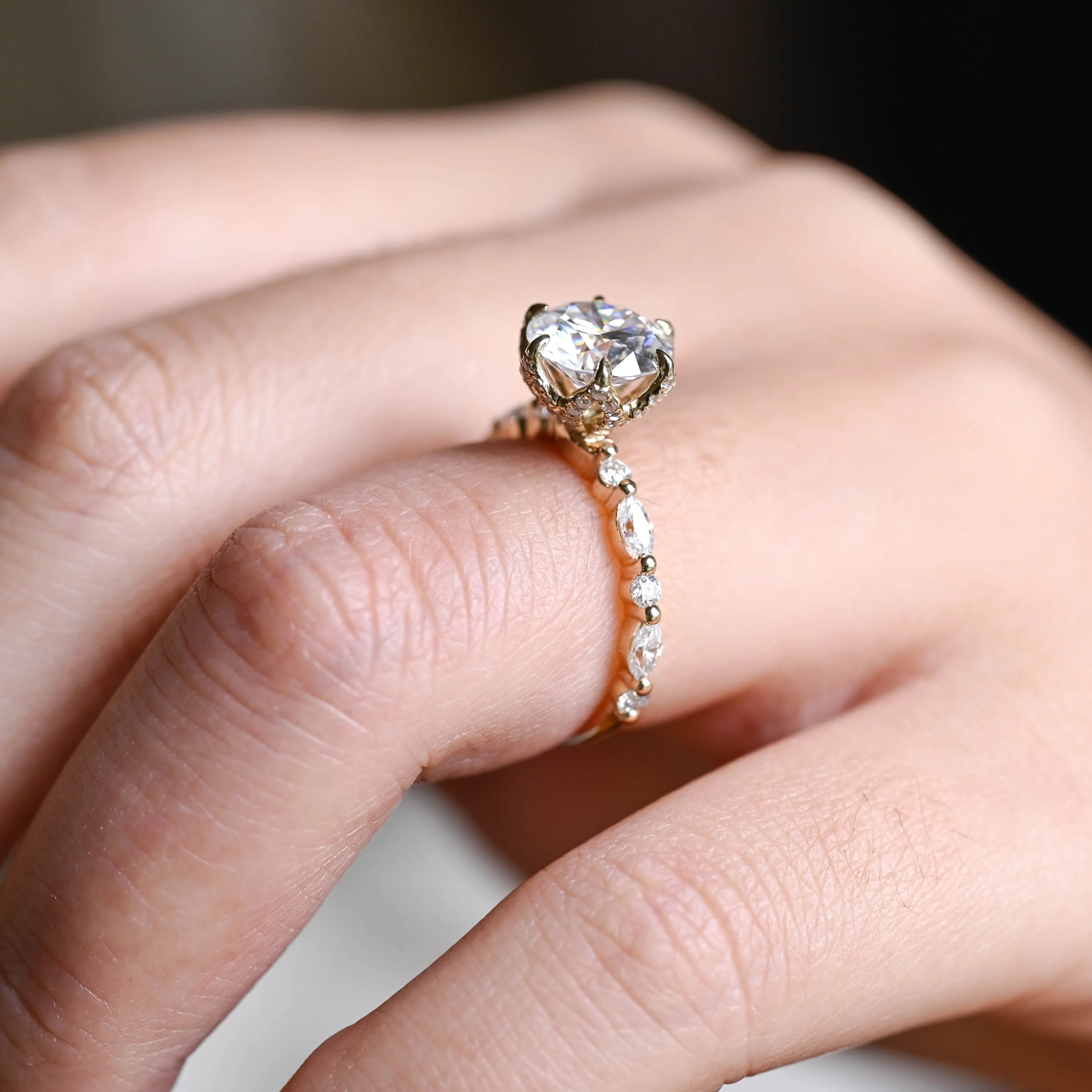 Solid Gold Round Cut Moissanite Engagement Ring sold by Causyou product image thumbnail 3