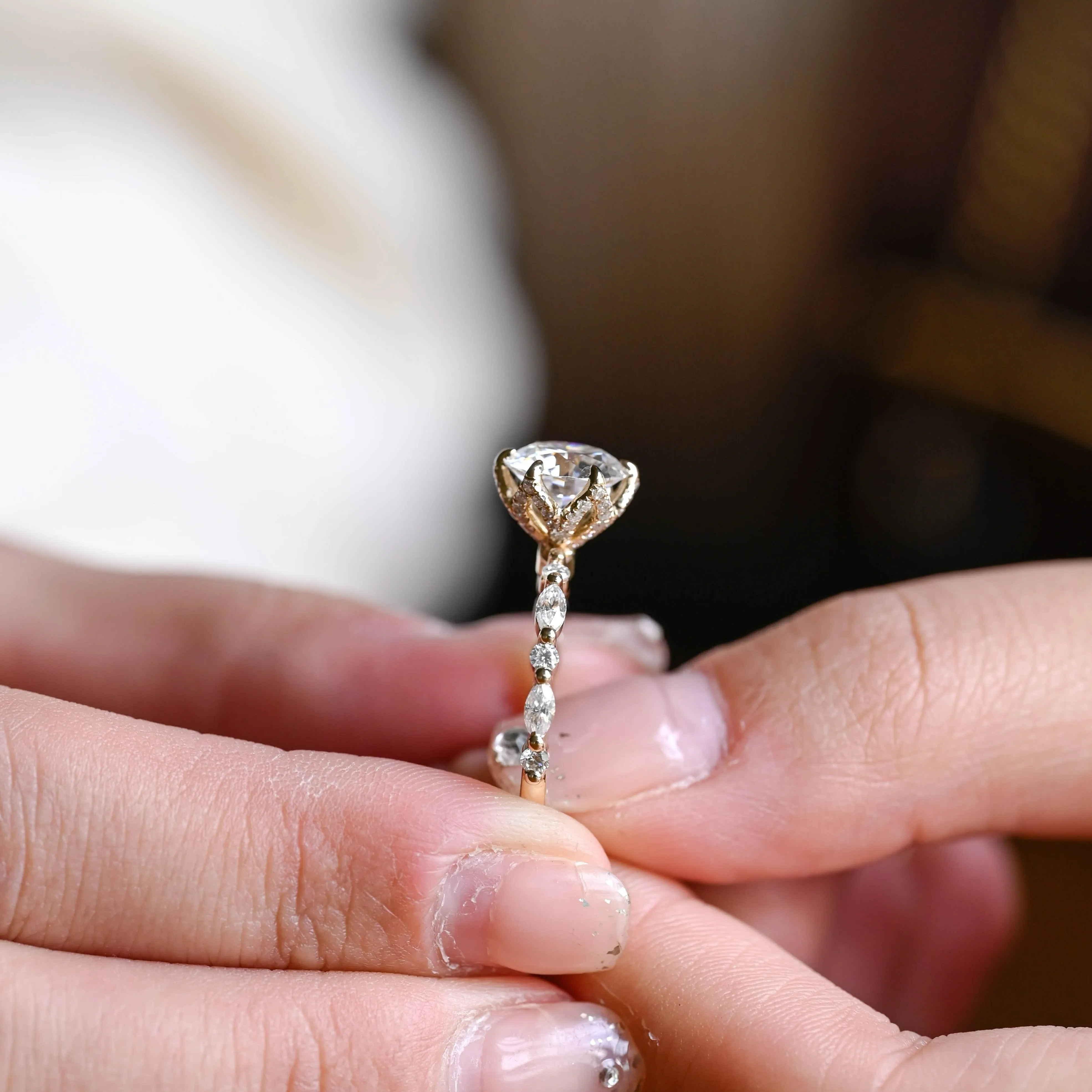 Solid Gold Round Cut Moissanite Engagement Ring sold by Causyou product image thumbnail 5