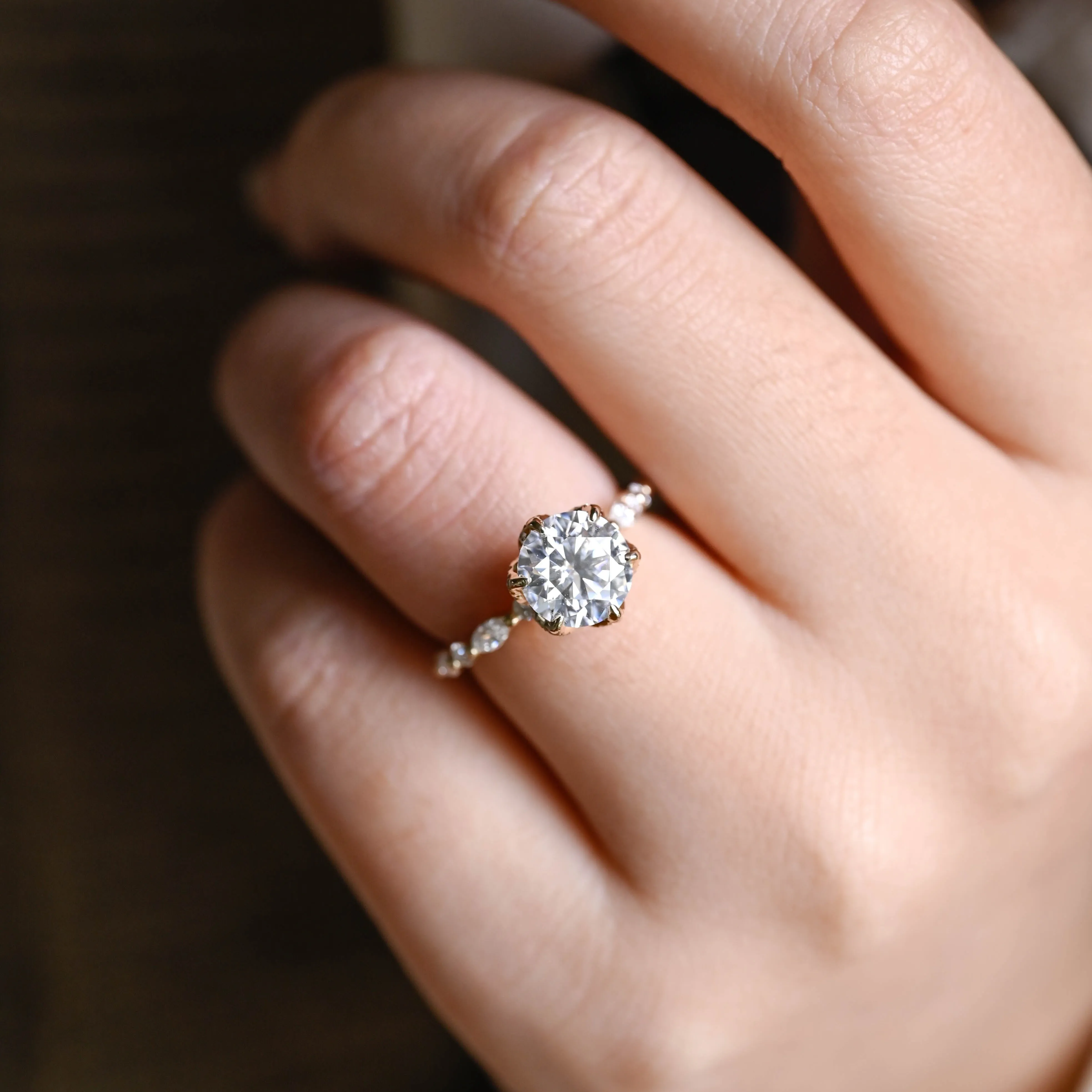 Solid Gold Round Cut Moissanite Engagement Ring sold by Causyou product image thumbnail 4