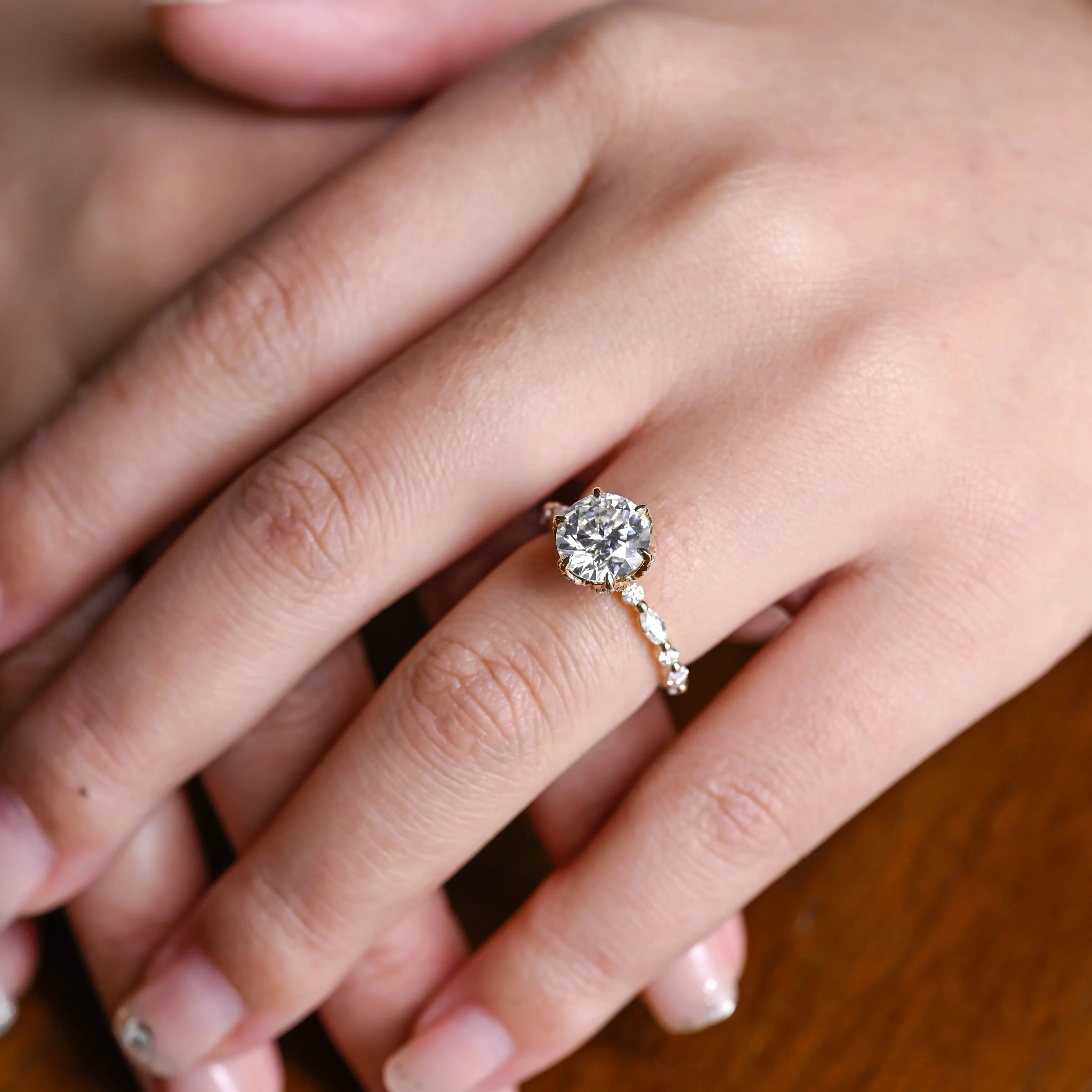 Solid Gold Round Cut Moissanite Engagement Ring sold by Causyou product image thumbnail 2