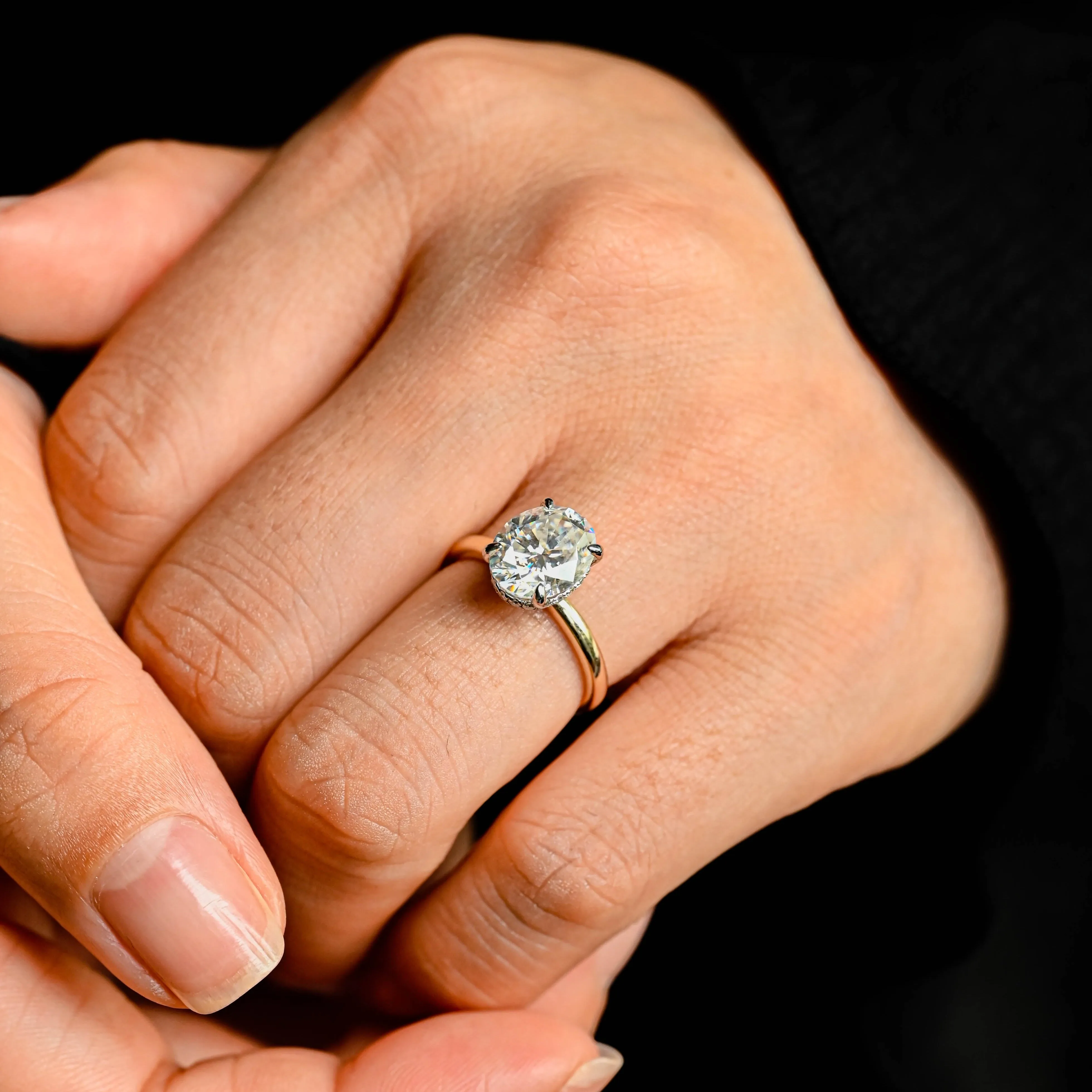 CausYou Solid Gold D/VS1 Hidden Halo Oval Cut Lab Grown Diamond Wedding Ring, Two Tone Unique Engagement Ring sold by Causyou product image thumbnail 2