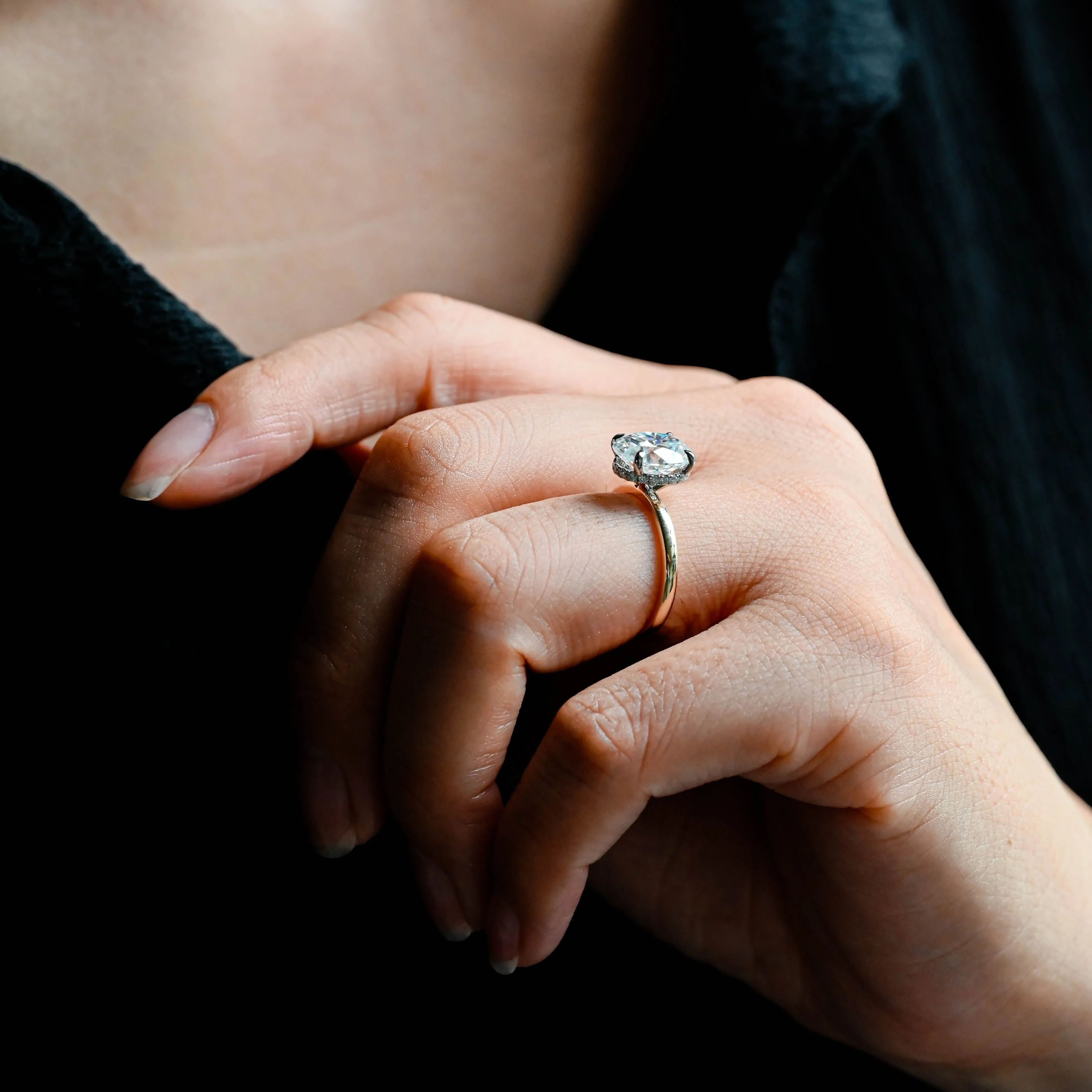 CausYou Solid Gold D/VS1 Hidden Halo Oval Cut Lab Grown Diamond Wedding Ring, Two Tone Unique Engagement Ring sold by Causyou product image thumbnail 3