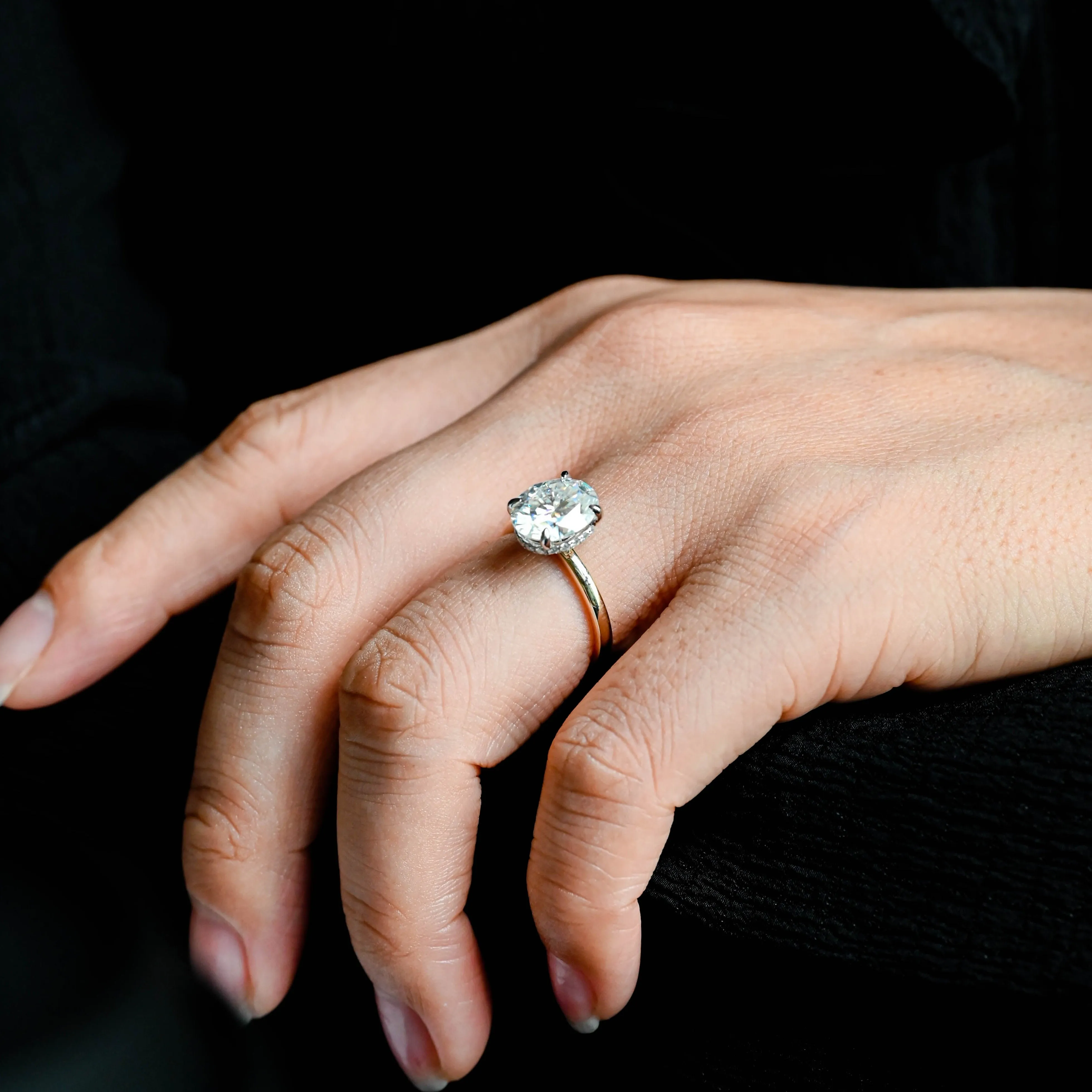 CausYou Solid Gold D/VS1 Hidden Halo Oval Cut Lab Grown Diamond Wedding Ring, Two Tone Unique Engagement Ring sold by Causyou product image thumbnail 4