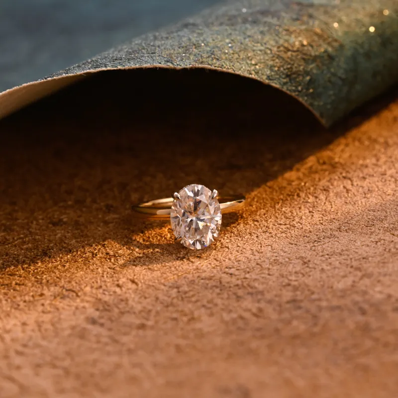 CausYou Solid Gold D/VS1 Hidden Halo Oval Cut Lab Grown Diamond Wedding Ring, Two Tone Unique Engagement Ring sold by Causyou