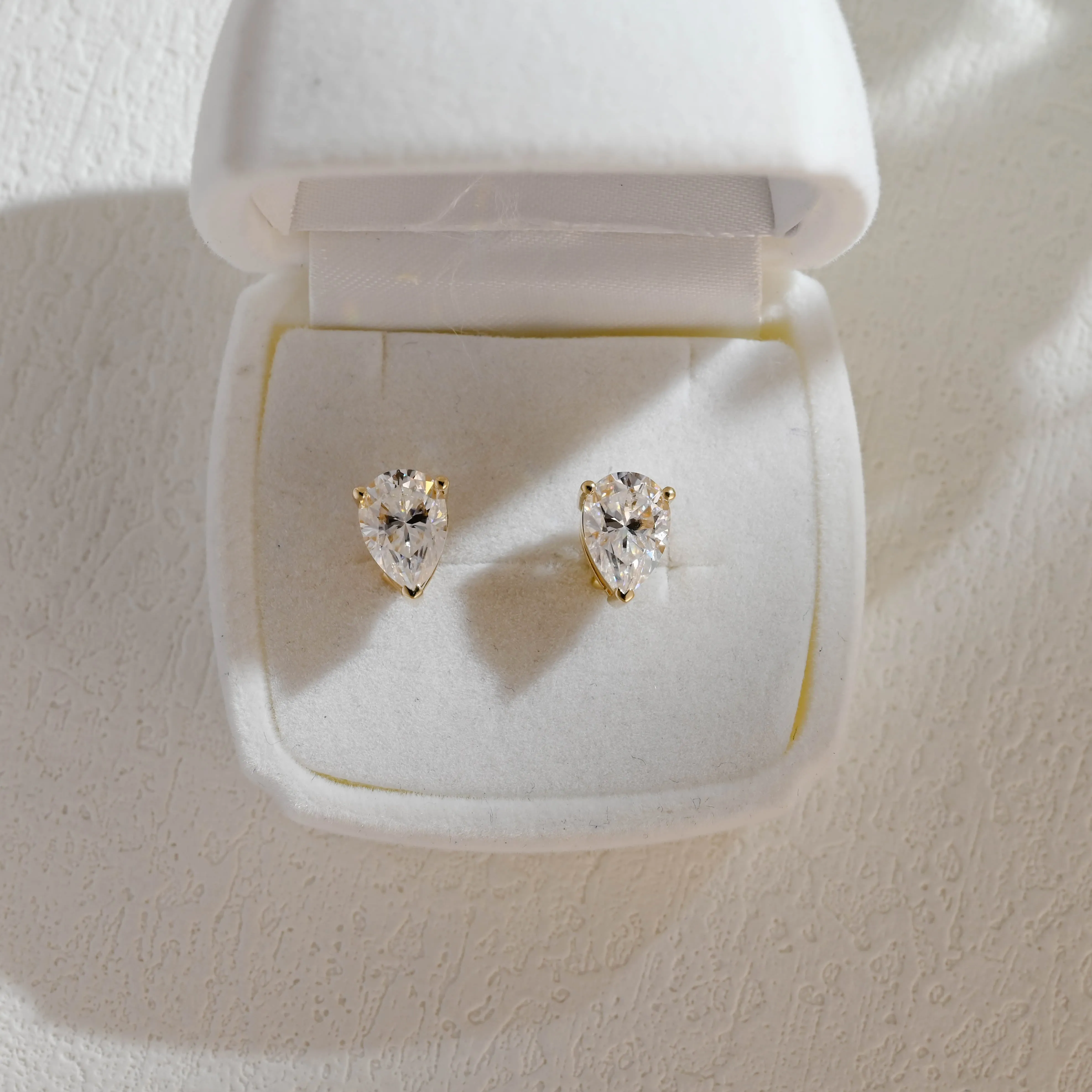 Solid Gold Solitaire Teardrop Pear Cut Moissanite Earrings Studs sold by Causyou product image thumbnail 5