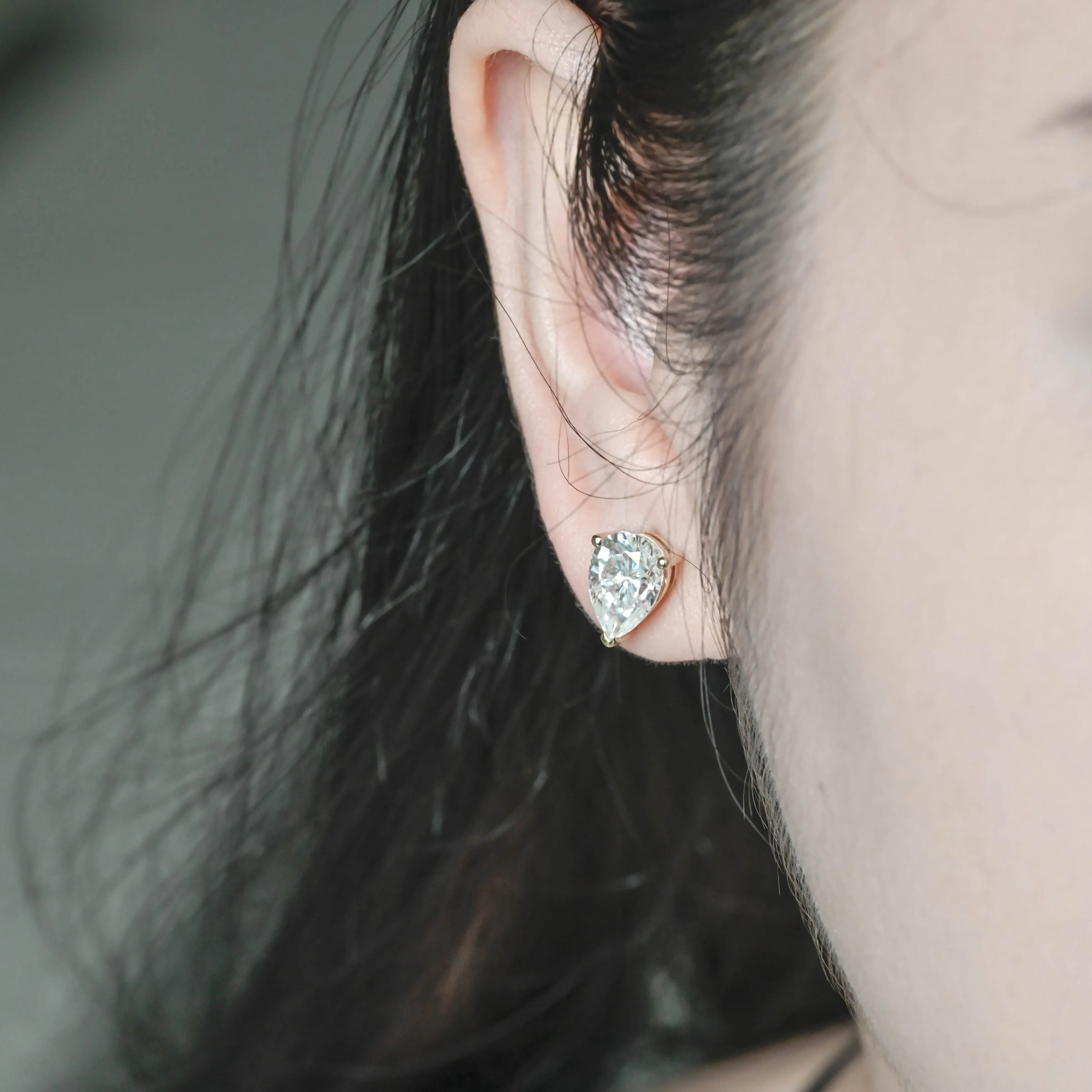 Solid Gold Solitaire Teardrop Pear Cut Moissanite Earrings Studs sold by Causyou product image thumbnail 3