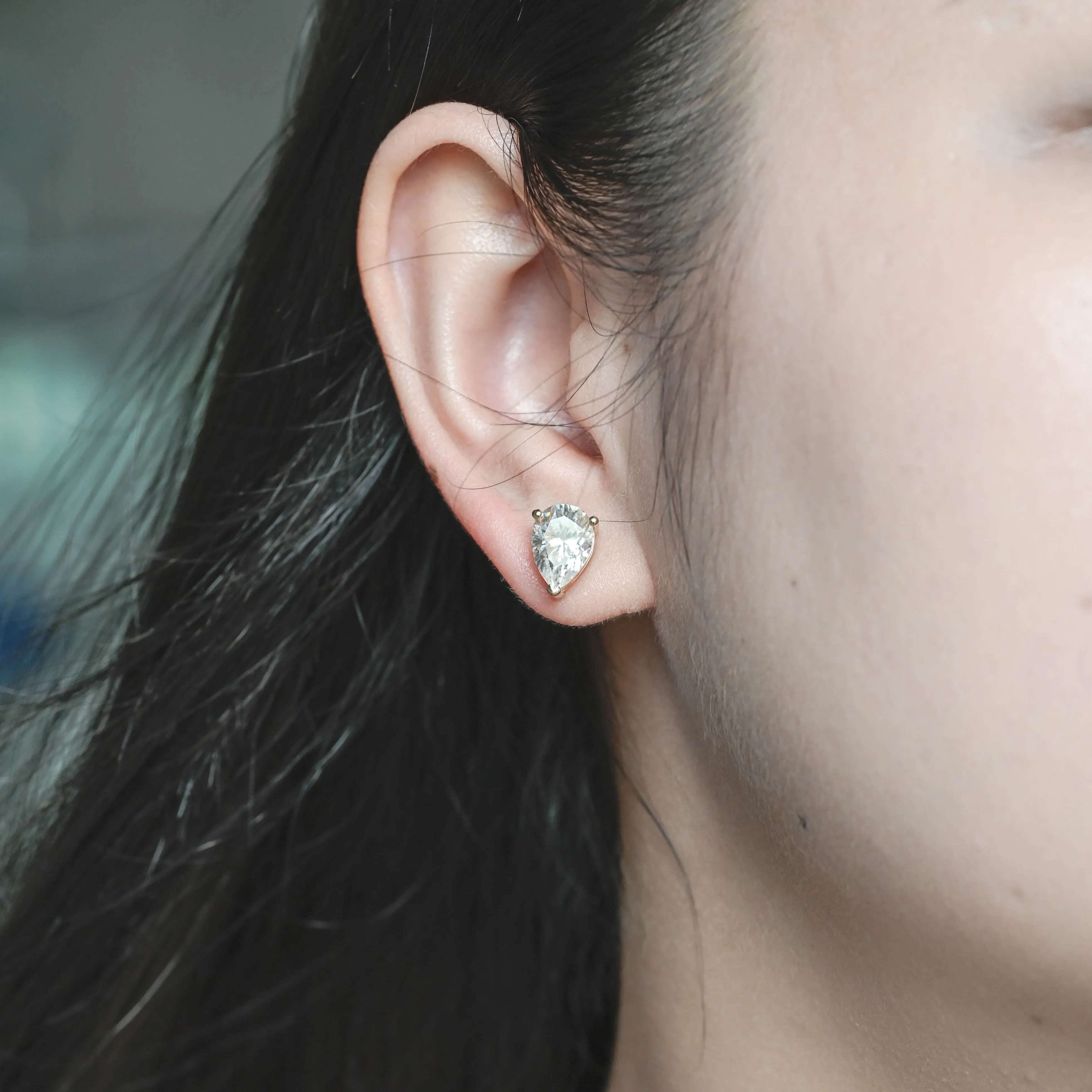 Solid Gold Solitaire Teardrop Pear Cut Moissanite Earrings Studs sold by Causyou product image thumbnail 2