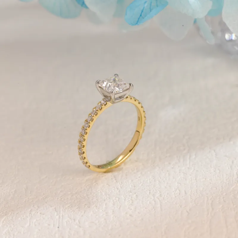 Solid Gold Paved Two Tone Princess Cut Moissanite Engagement Ring sold by Causyou