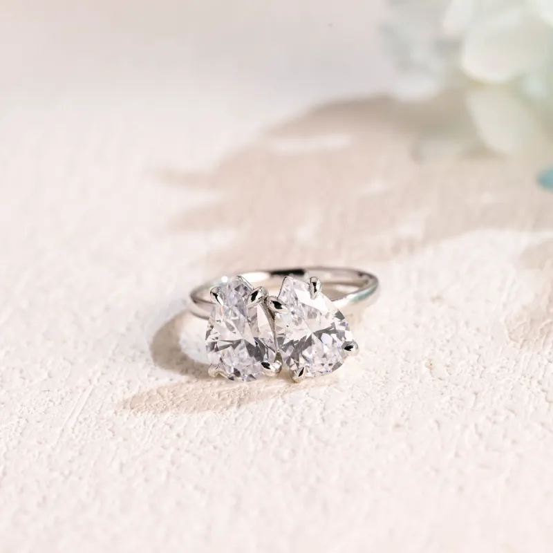 Solid Gold Toi et Moi Ring Pear Cut Moissanite Engagement Ring, Two Stone Ring sold by Causyou