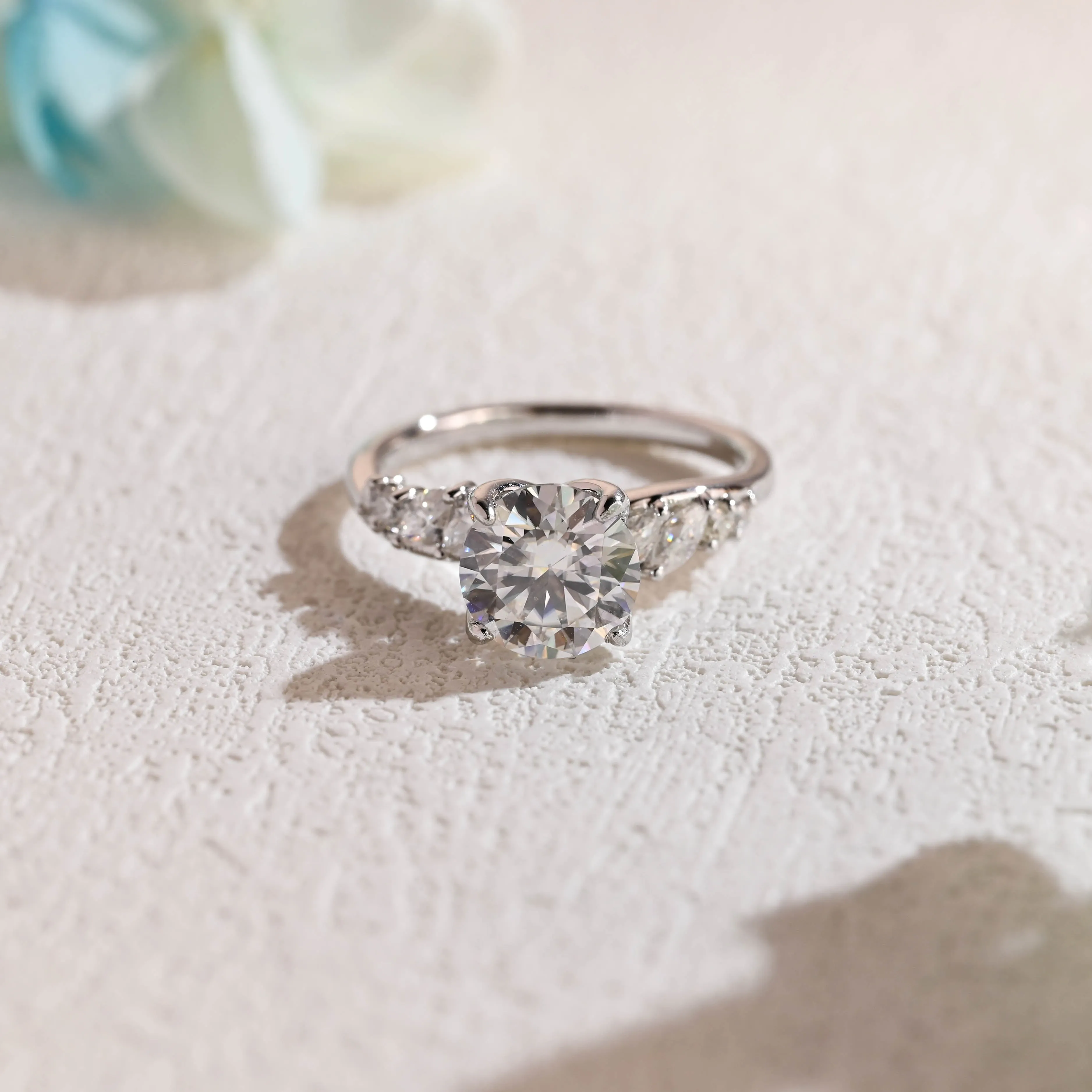 Solid Gold Trio Cluster Round Cut Moissanite Engagement Ring sold by Causyou