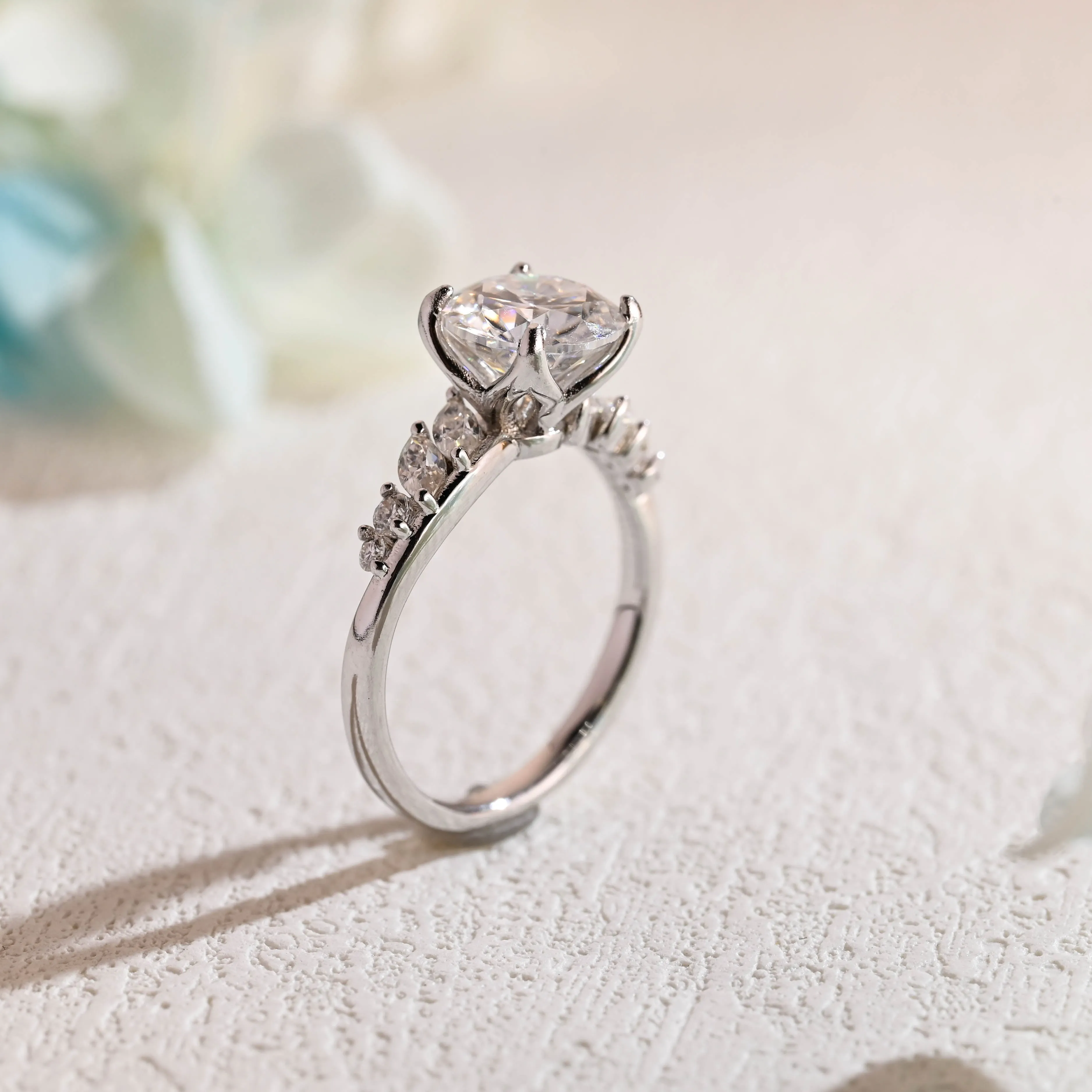 Solid Gold Trio Cluster Round Cut Moissanite Engagement Ring sold by Causyou product image thumbnail 5