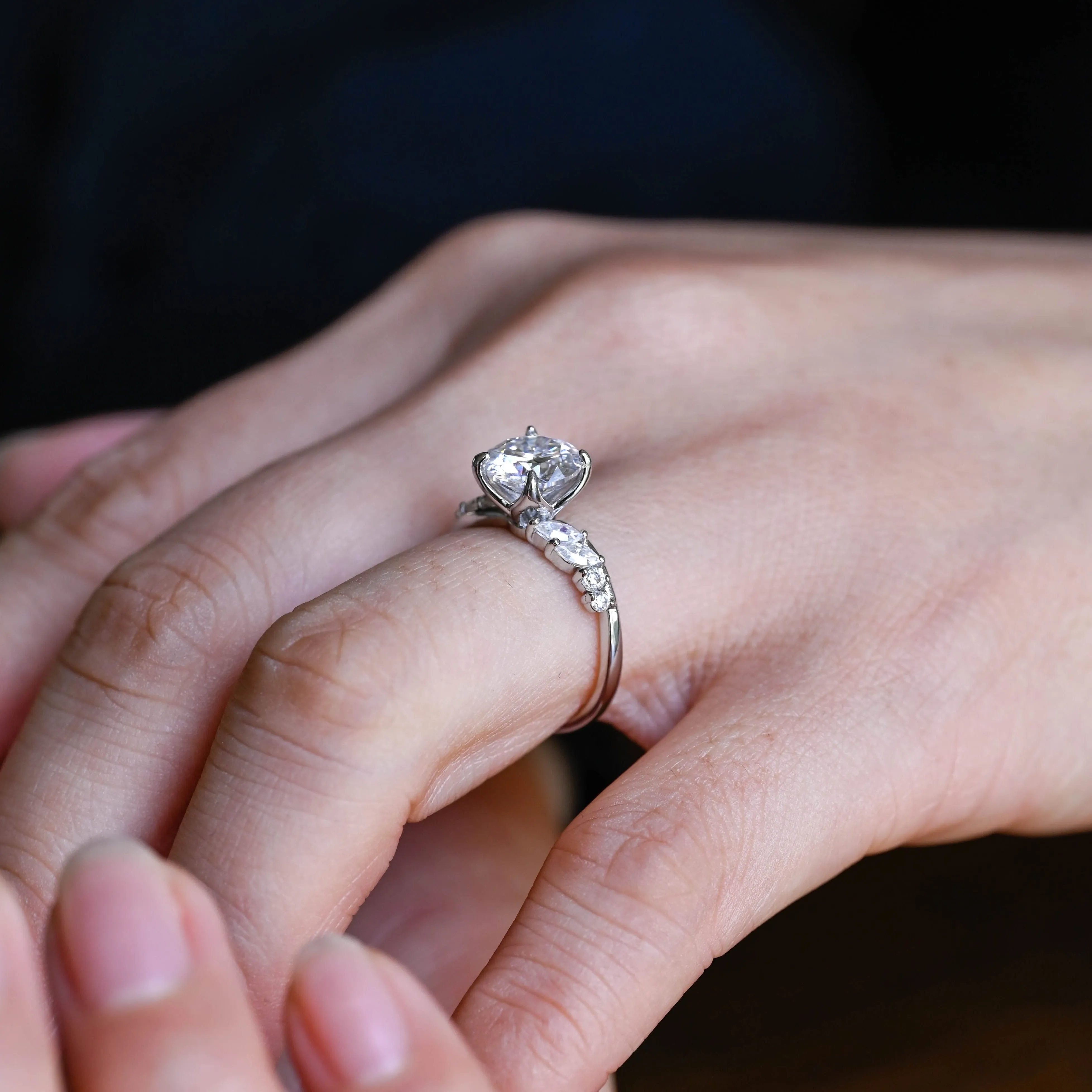 Solid Gold Trio Cluster Round Cut Moissanite Engagement Ring sold by Causyou product image thumbnail 3