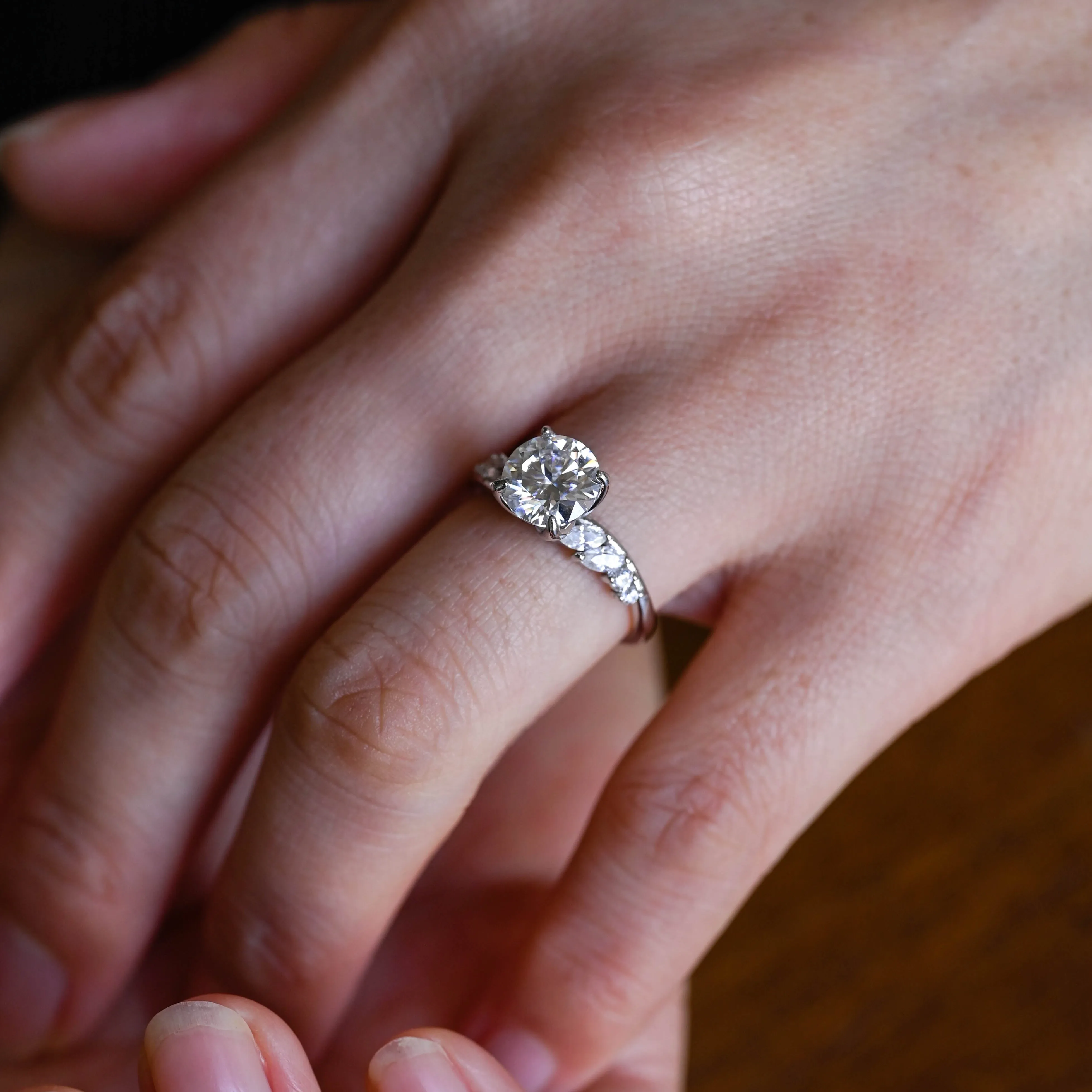 Solid Gold Trio Cluster Round Cut Moissanite Engagement Ring sold by Causyou product image thumbnail 2