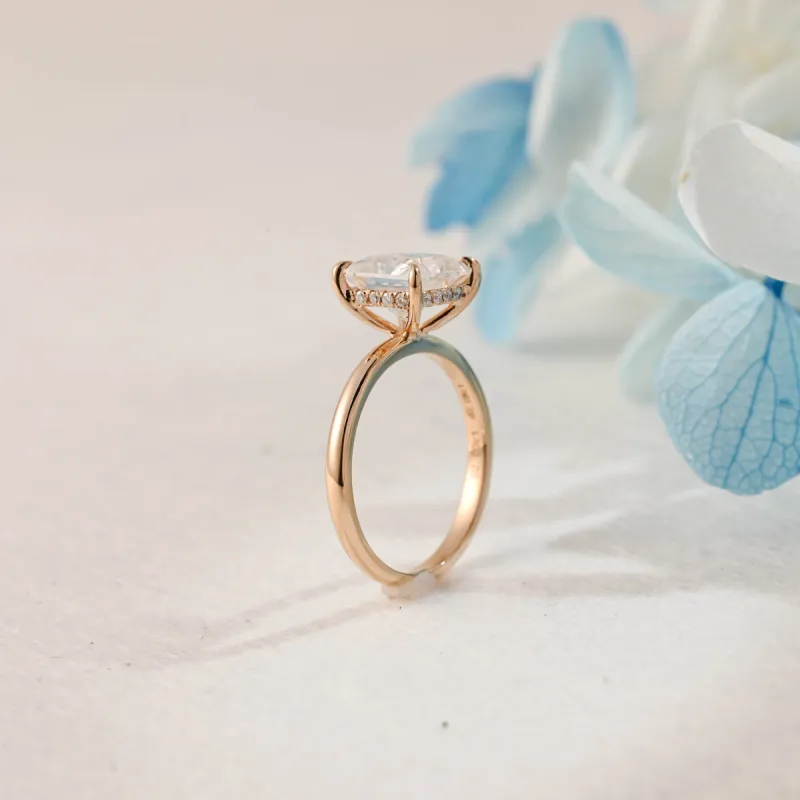 Solid Gold Hidden Halo Princess Moissanite Engagement Ring sold by Causyou