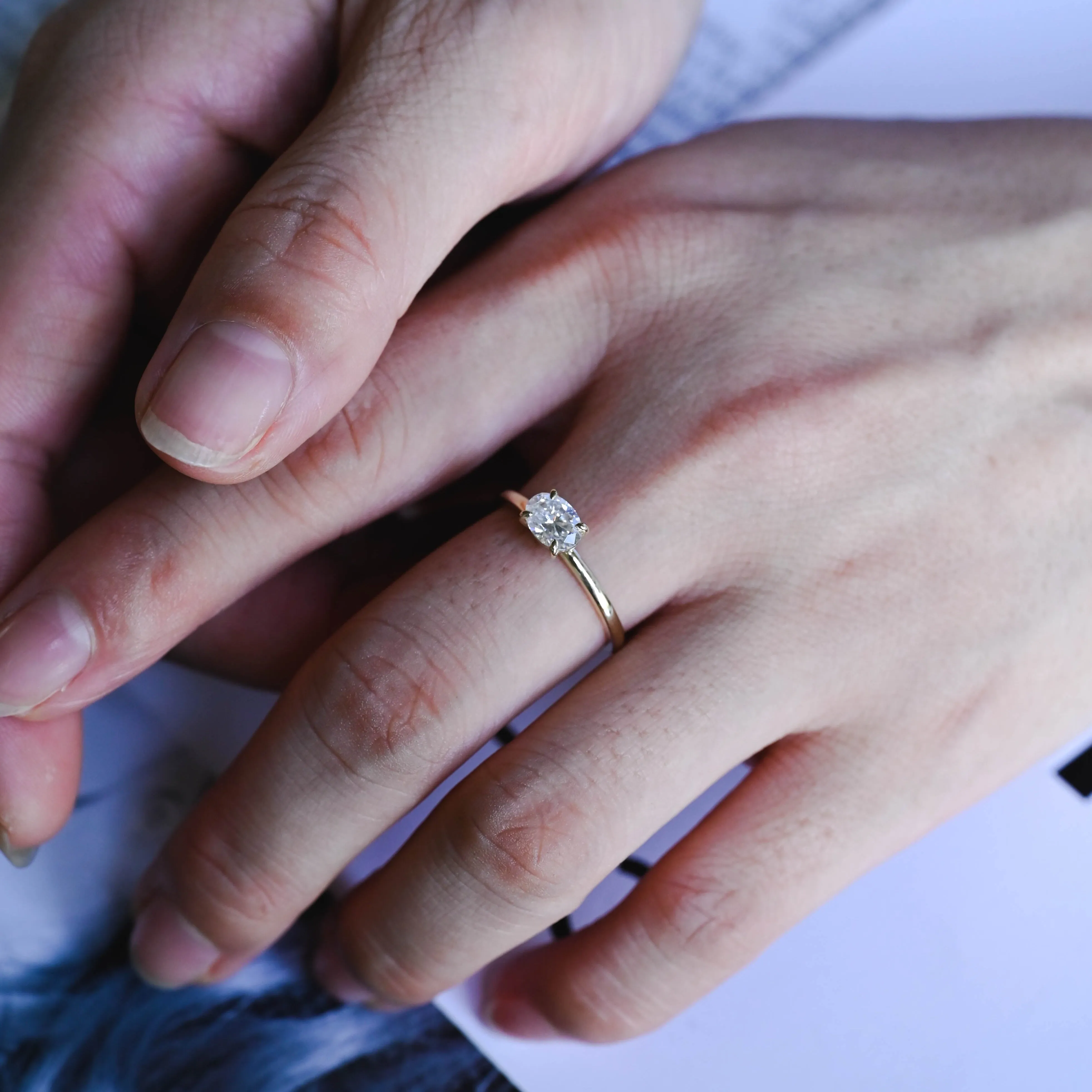 CausYou Solid Gold D/VS1 East West Oval Cut Lab Grown Diamond Ring, Solitaire Wedding Engagement Ring sold by Causyou product image thumbnail 3