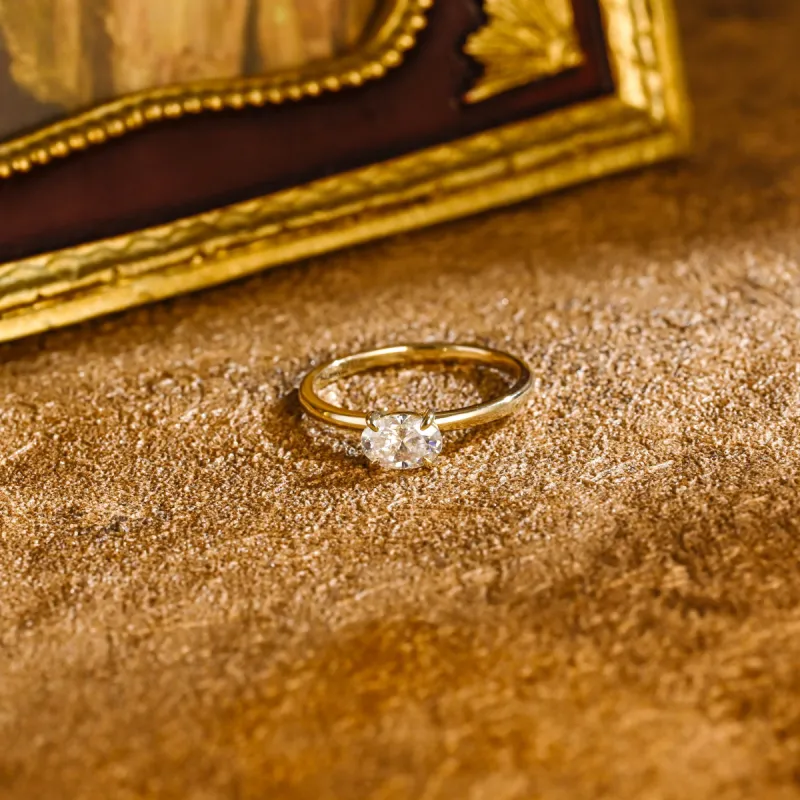 CausYou Solid Gold D/VS1 East West Oval Cut Lab Grown Diamond Ring, Solitaire Wedding Engagement Ring made by Causyou